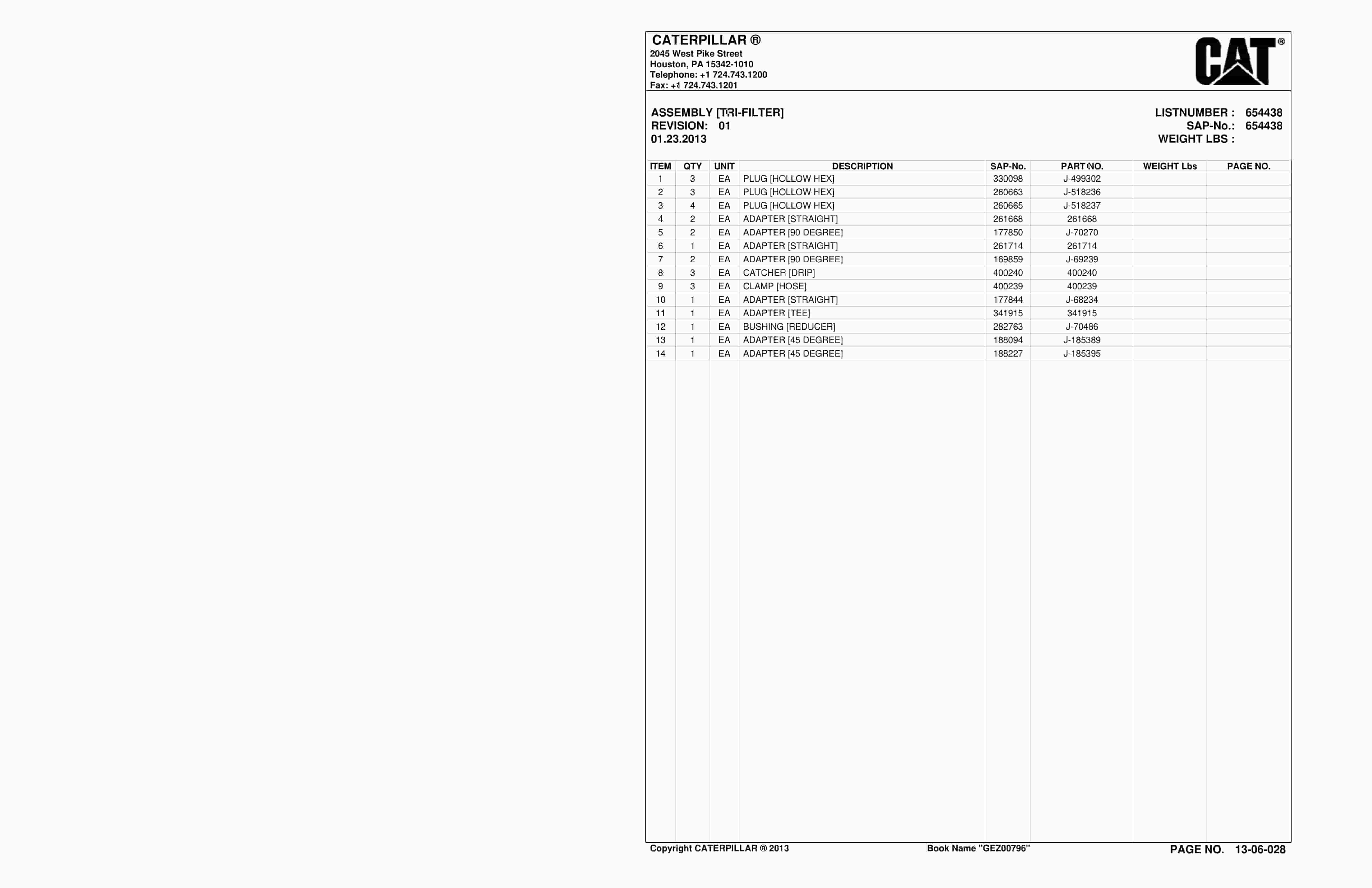 Caterpillar CM340 Continuous Miner Parts Manual BI016608-3
