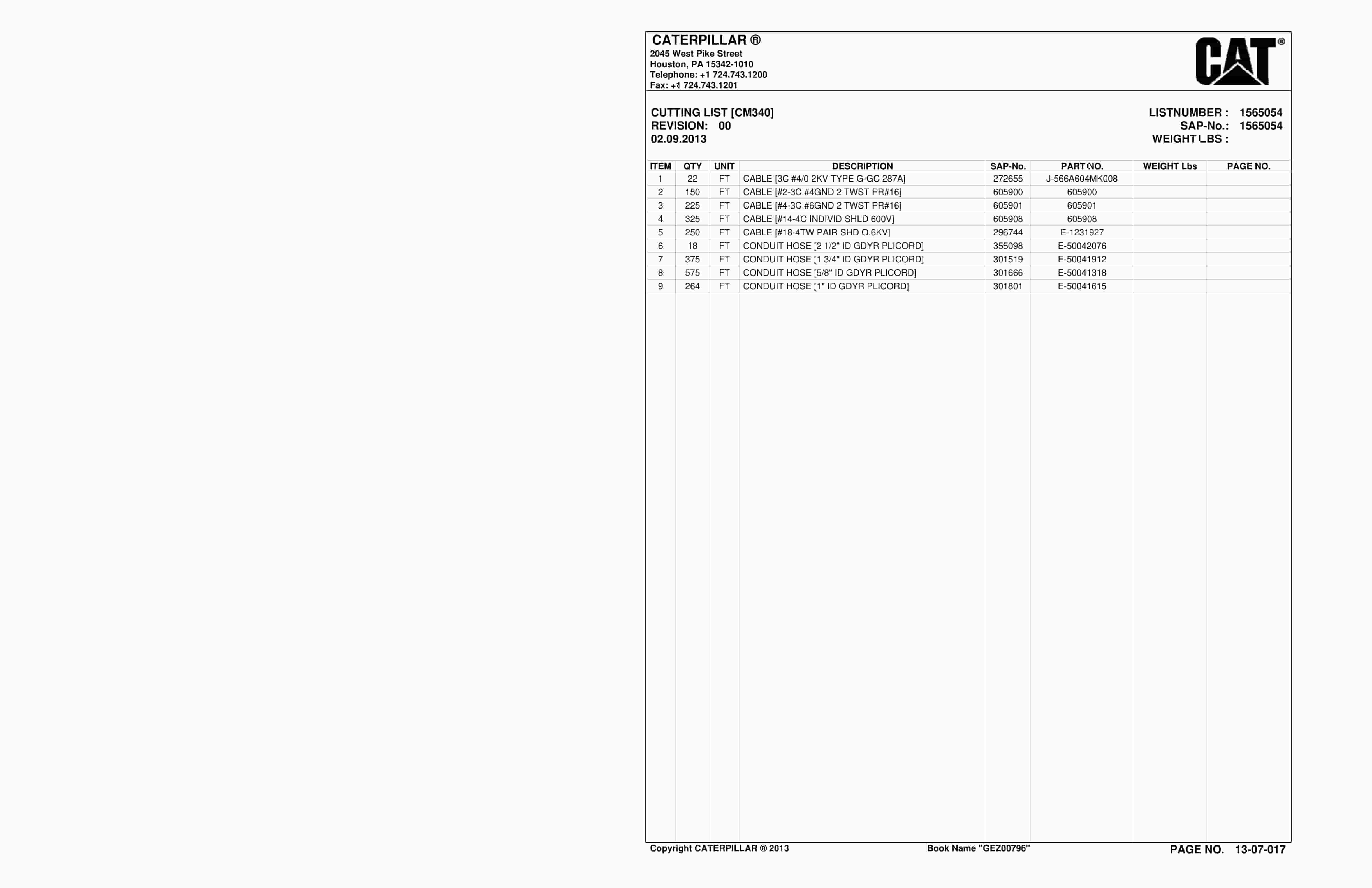Caterpillar CM340 Continuous Miner Parts Manual BI016608-4