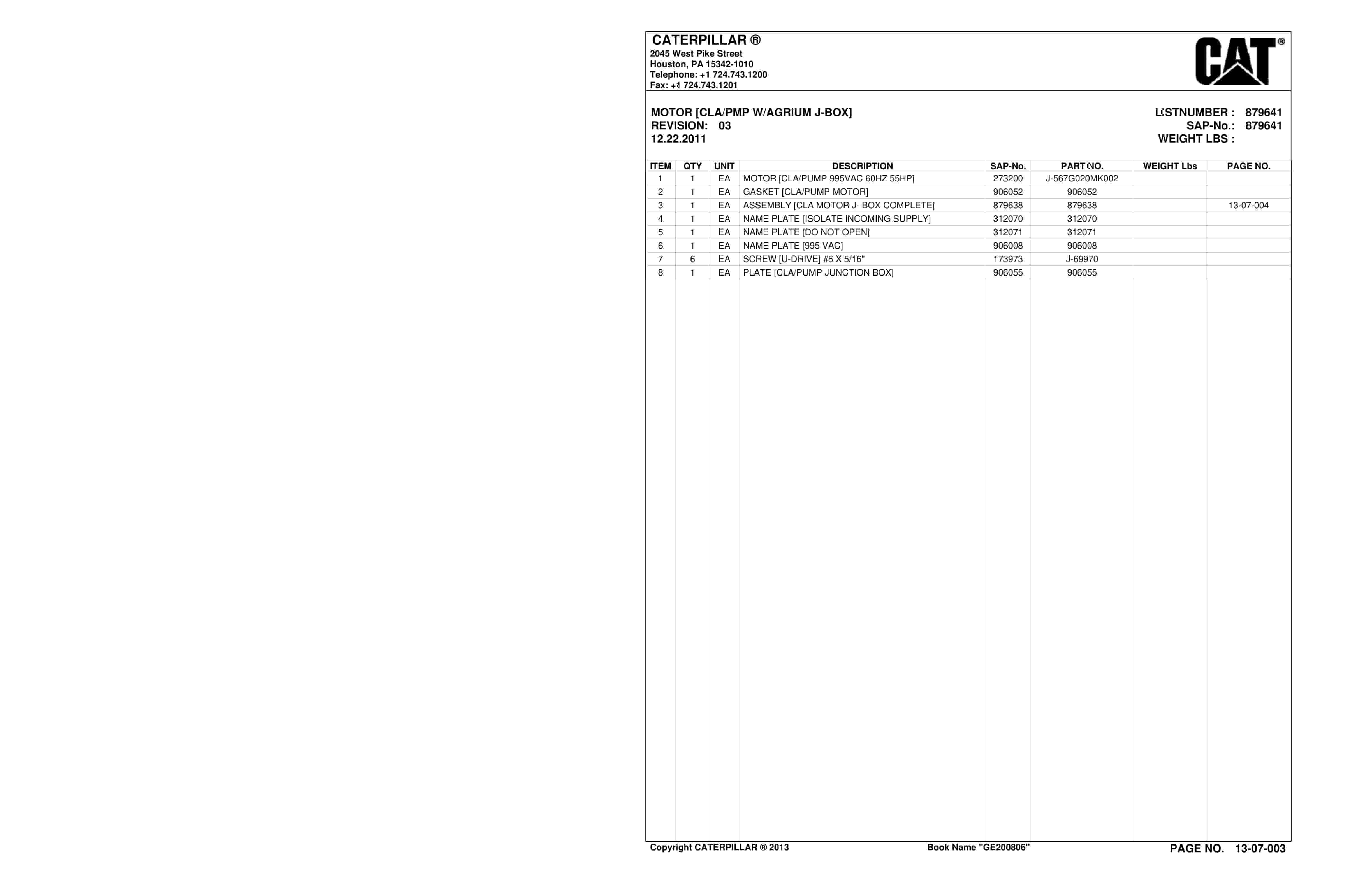 Caterpillar CM345 N Continuous Miner Parts Manual BI016849-3
