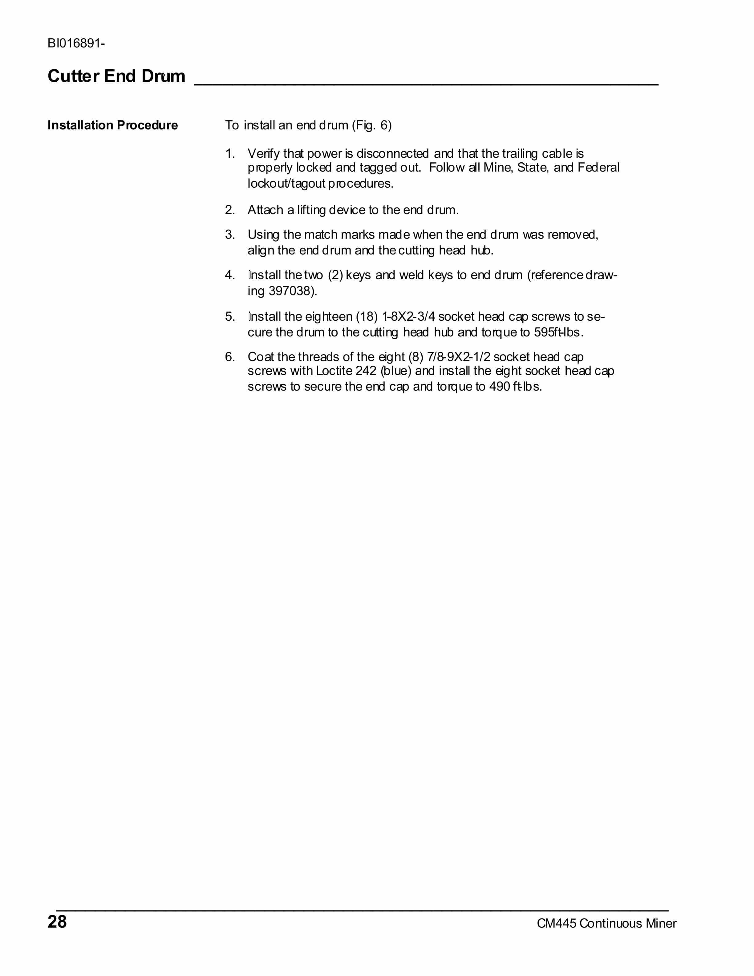 Caterpillar CM445 Continuous Miner Operation And Maintenance Manual BI016891-03-4