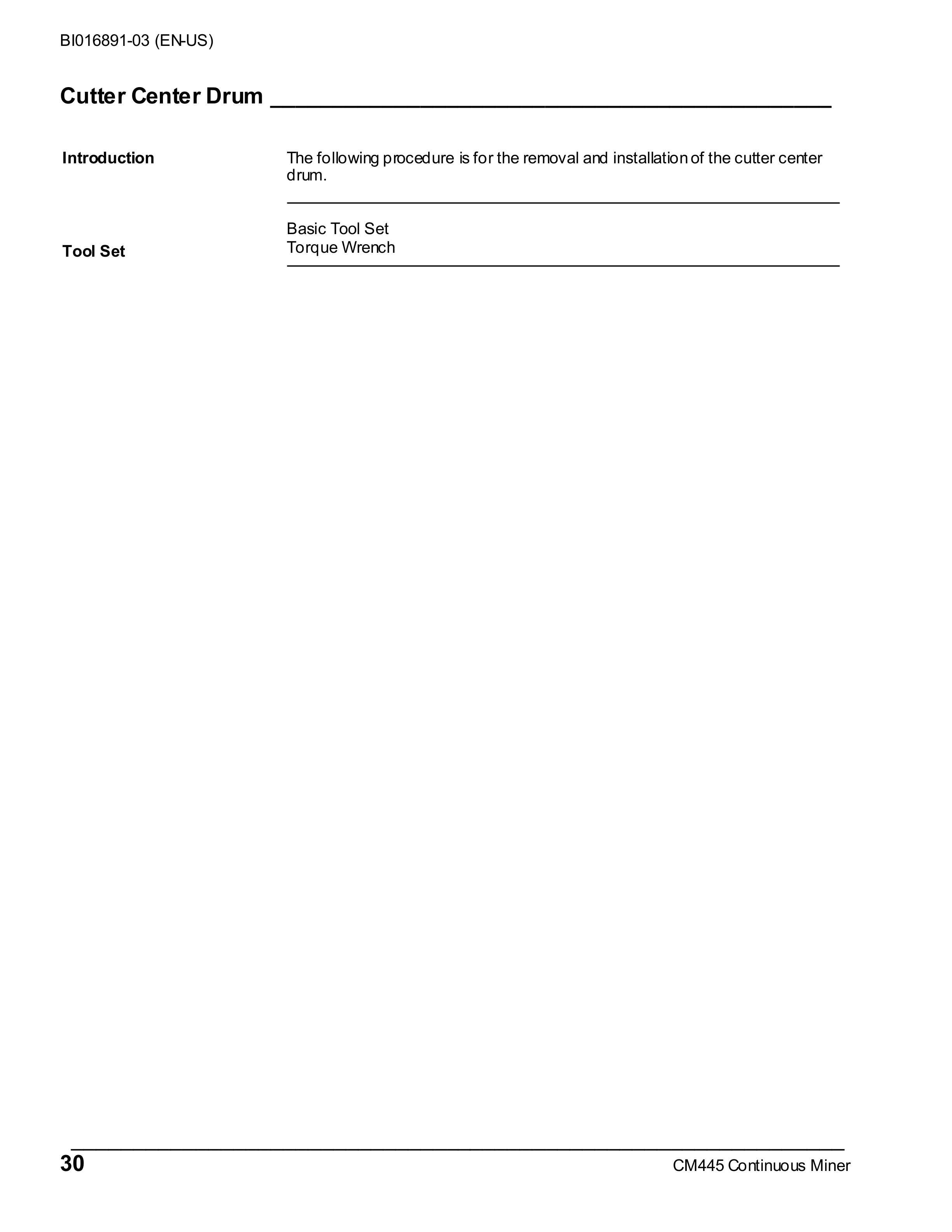 Caterpillar CM445 Continuous Miner Operation And Maintenance Manual BI016891-03-5