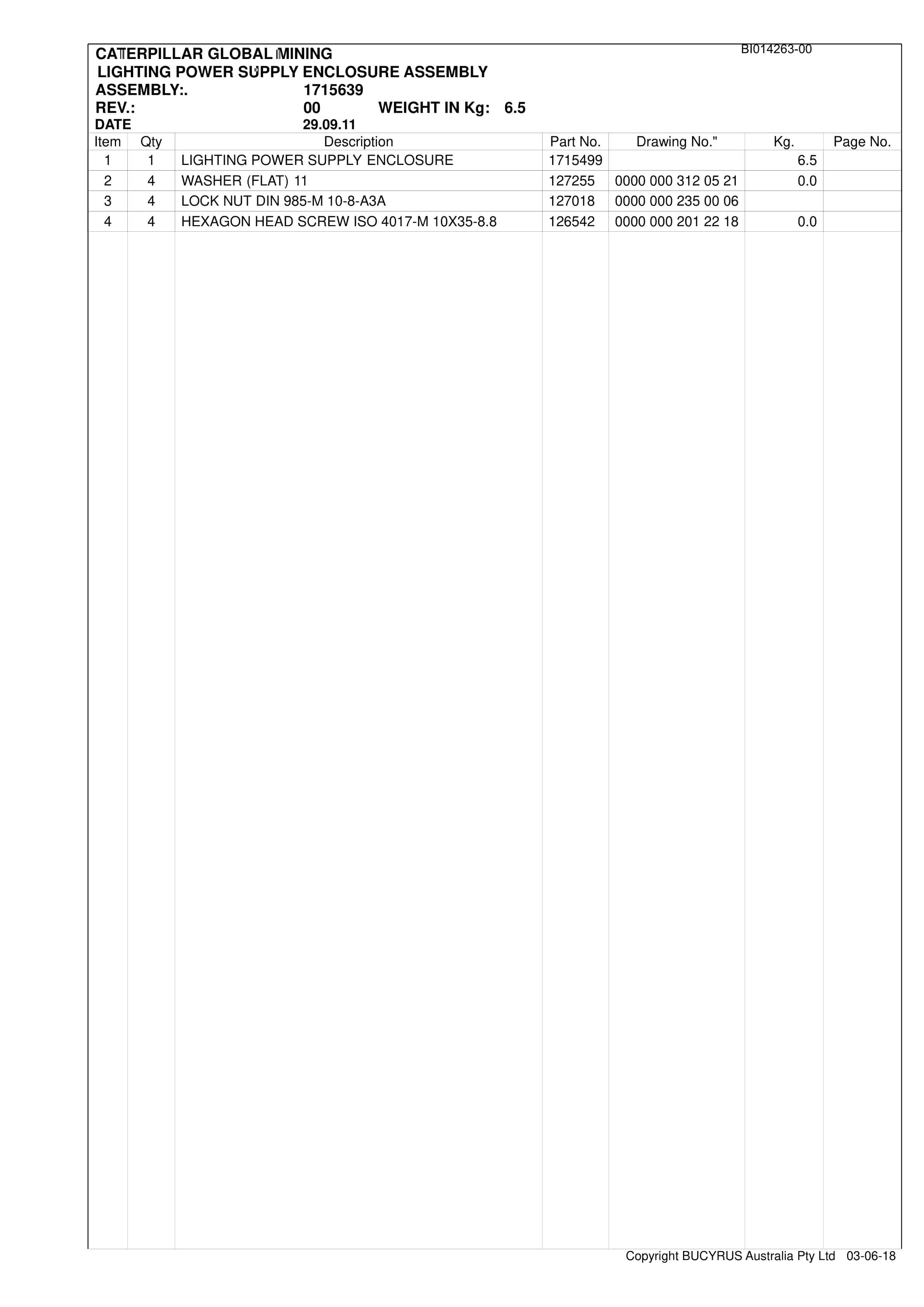 Caterpillar Crinum Set 1 BSL 2013 Parts Manual BI014263-00-5