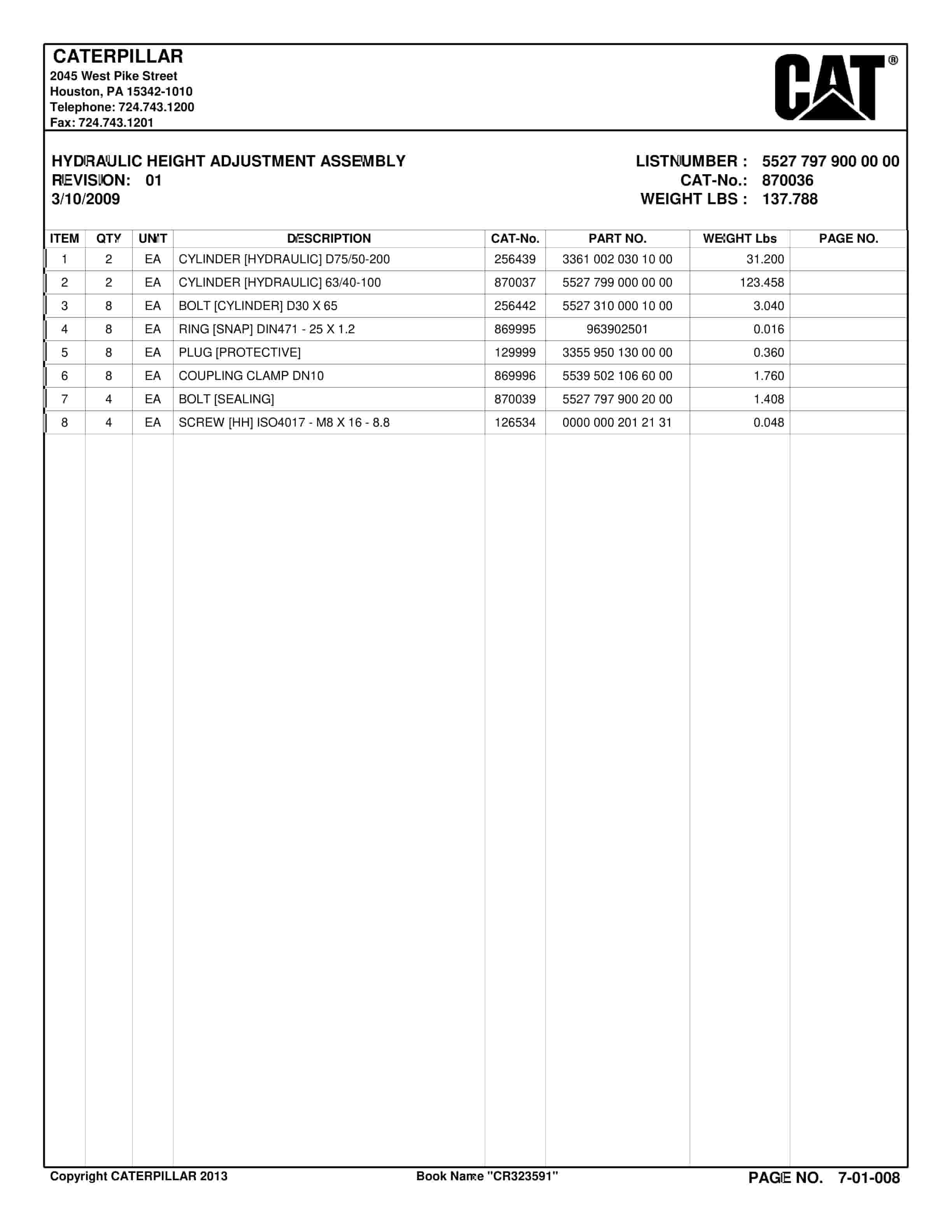 Caterpillar Crusher Longwall System Parts Catalog BI019576-2