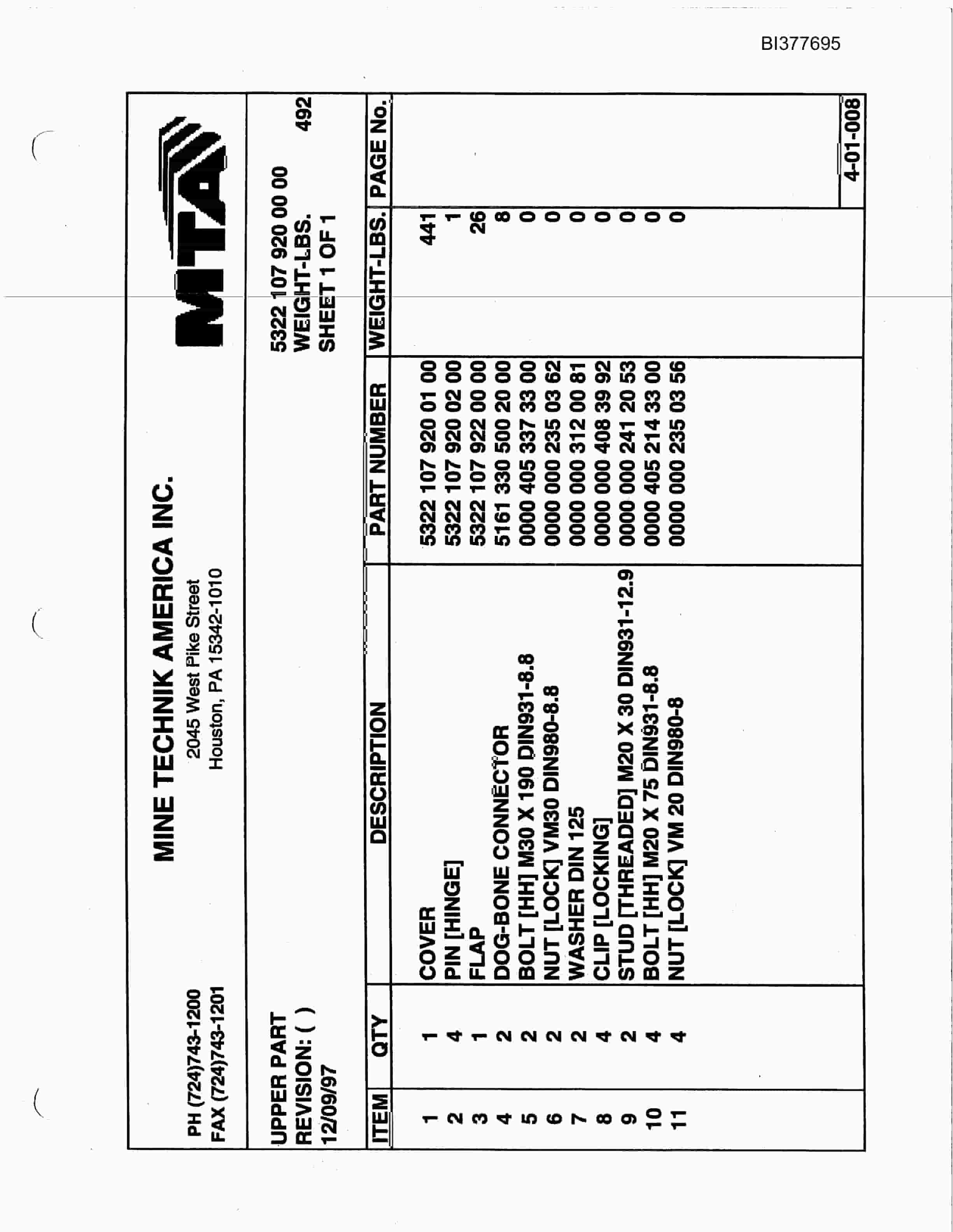 Caterpillar Cyprus 20 Mile Mine Parts Manual BI377695-2