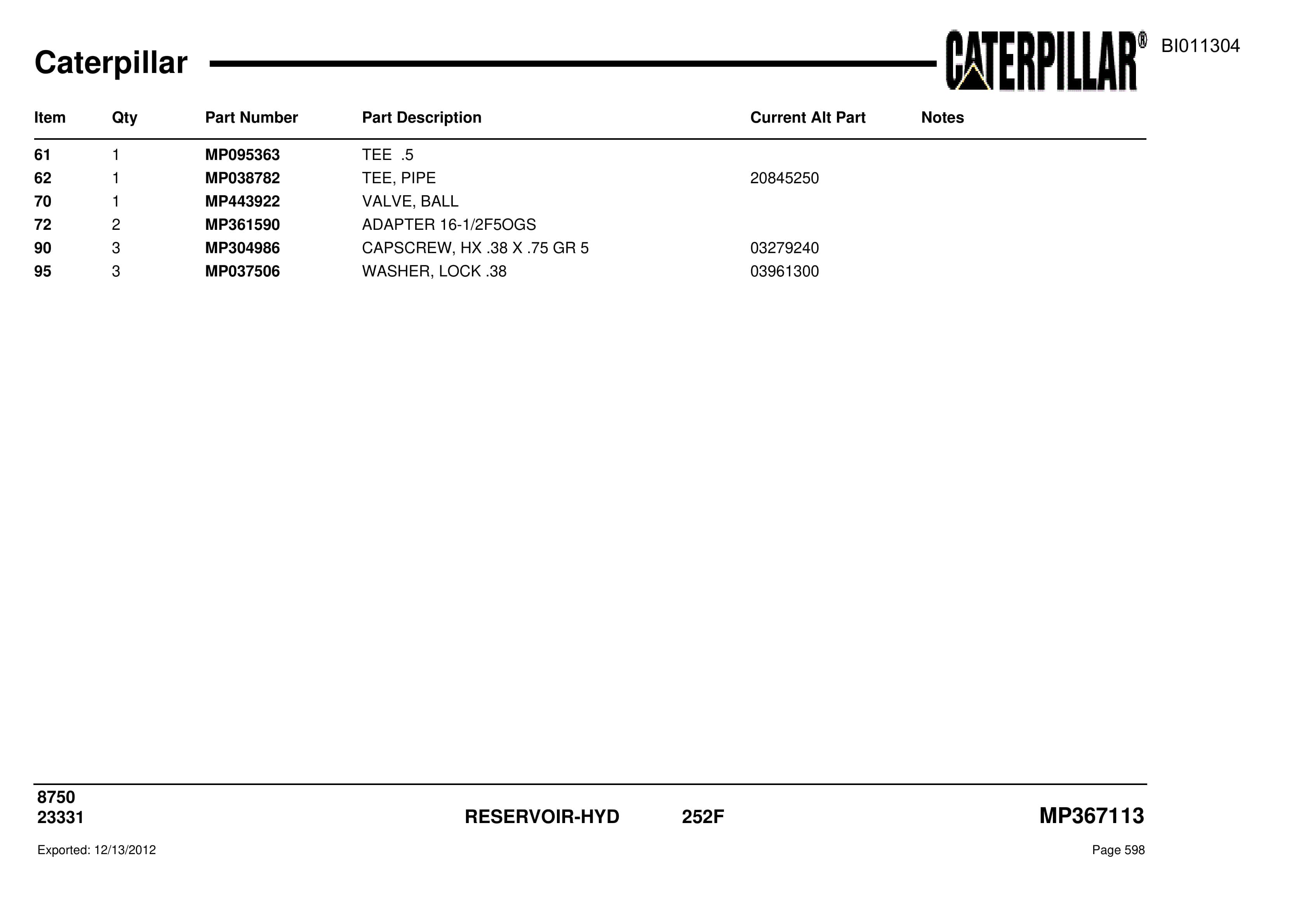 Caterpillar Dragline Parts Manual BI011304-2