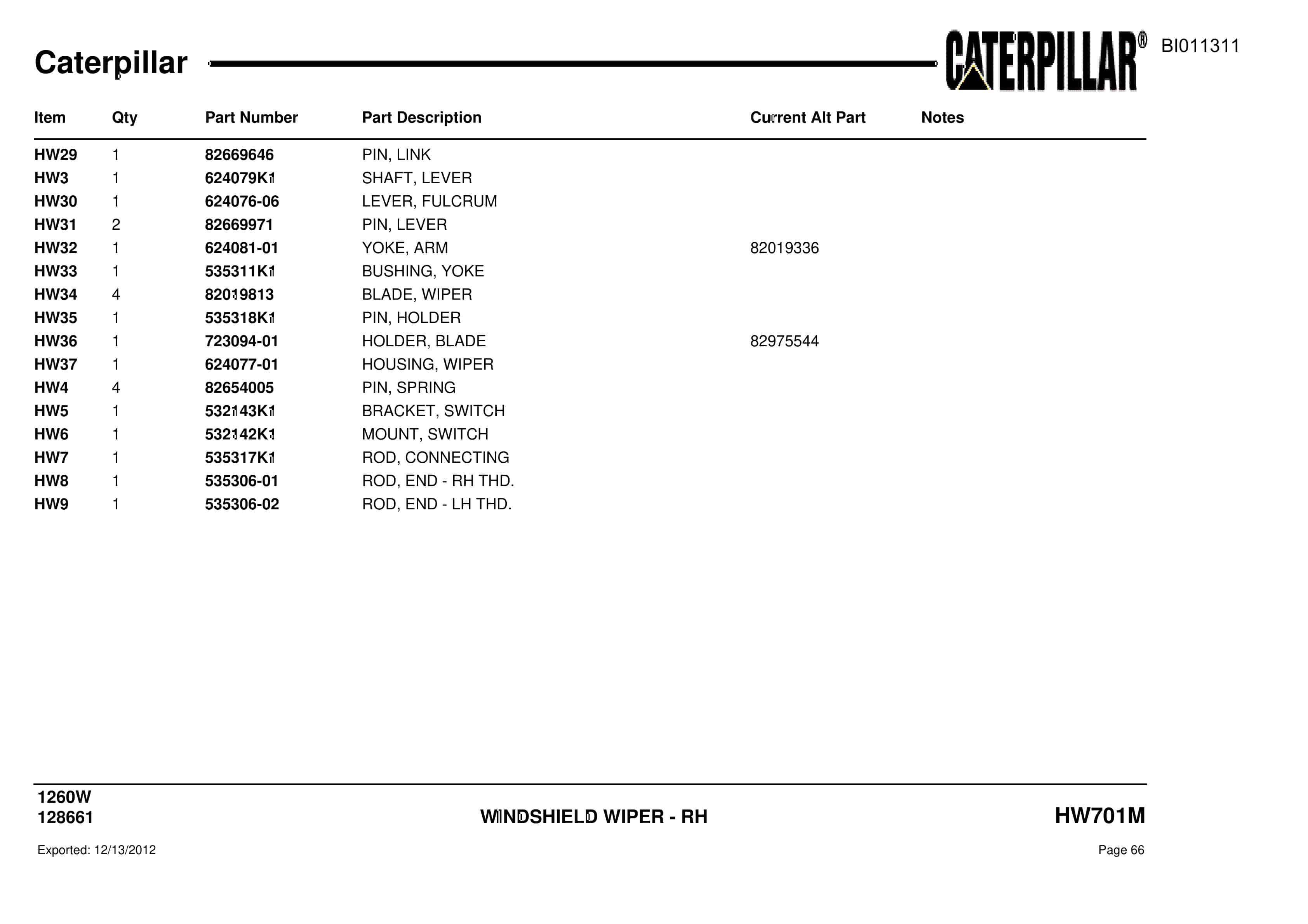 Caterpillar Dragline Parts Manual BI011311-2