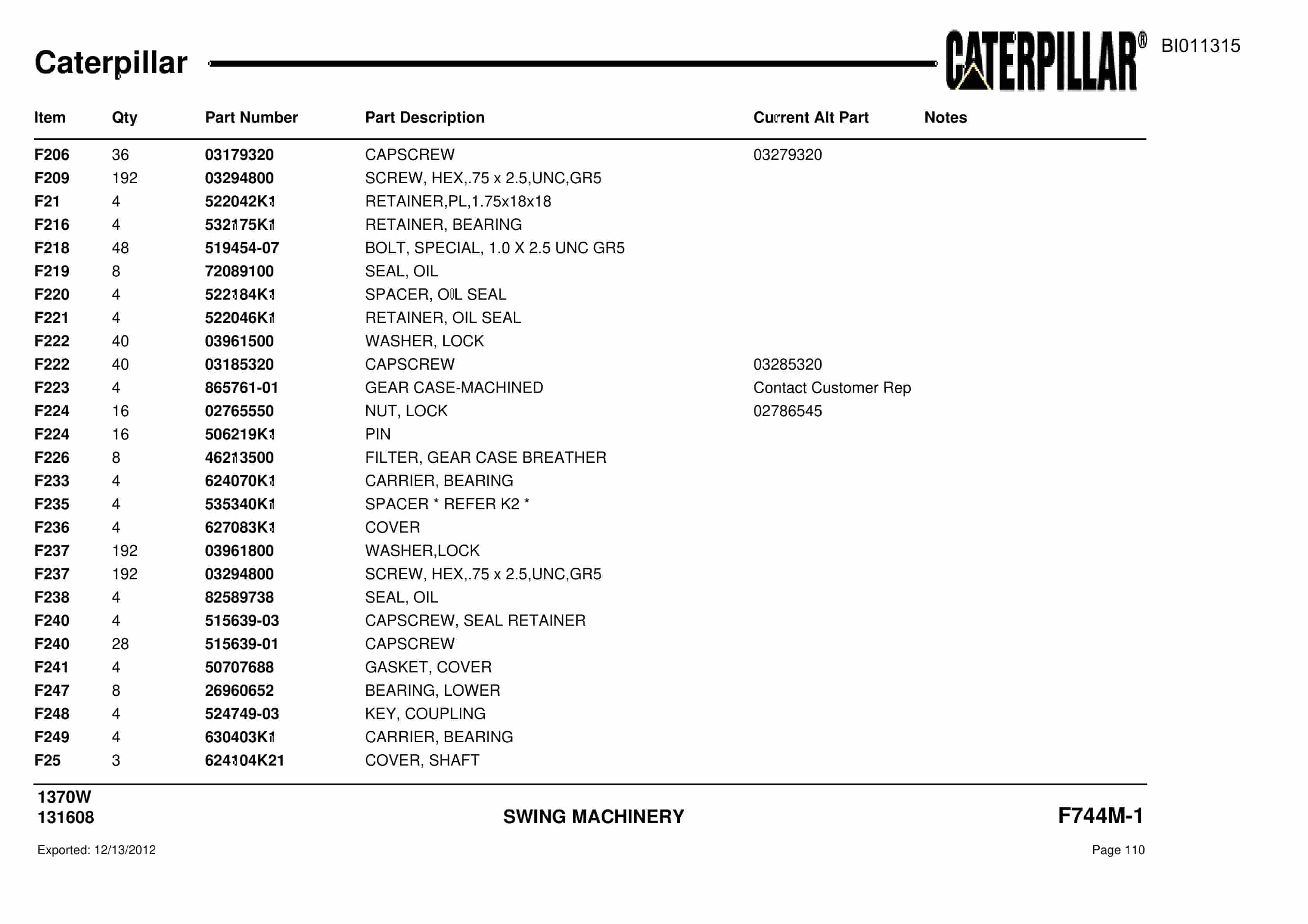 Caterpillar Dragline Parts Manual BI011315-2