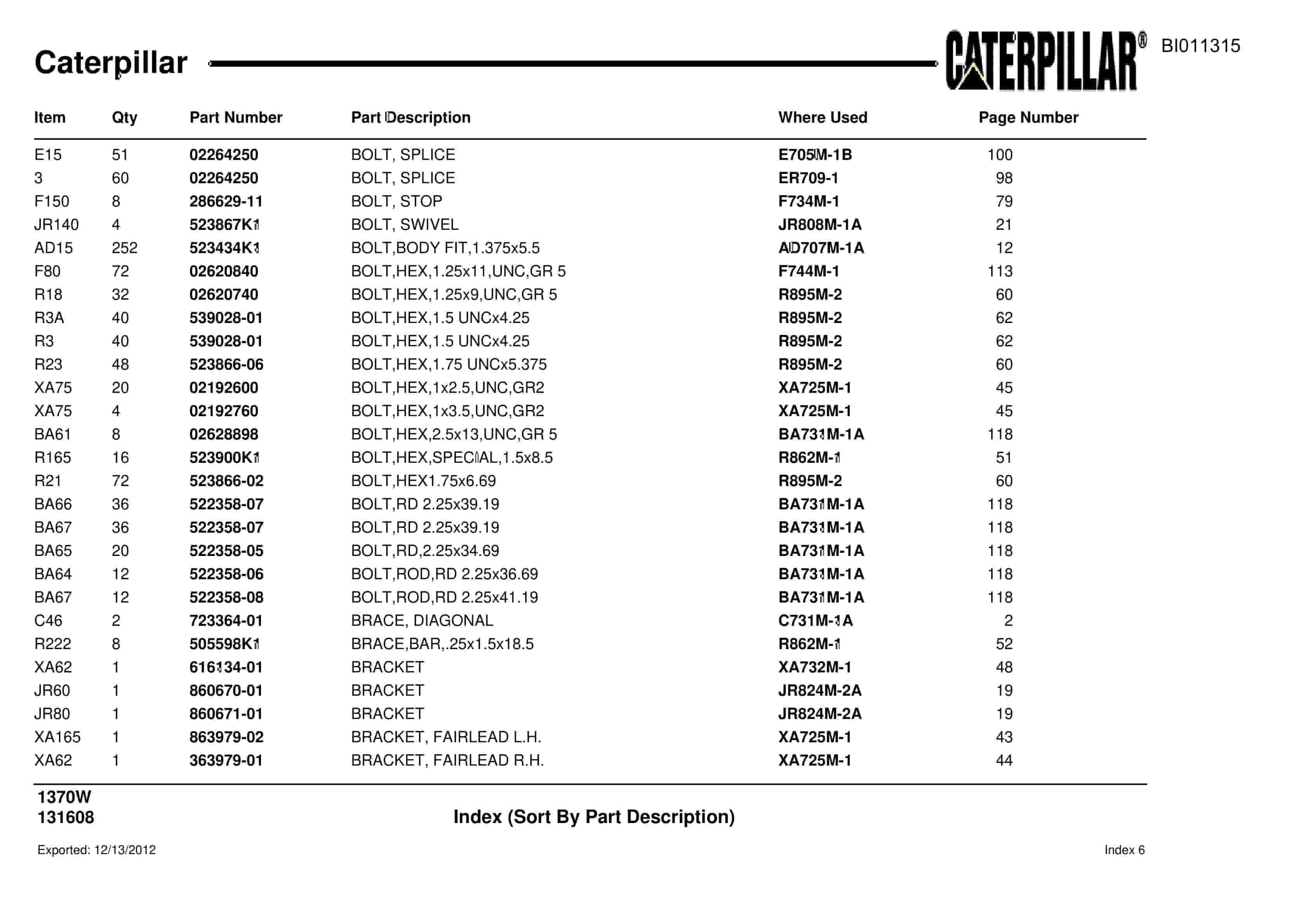 Caterpillar Dragline Parts Manual BI011315-5