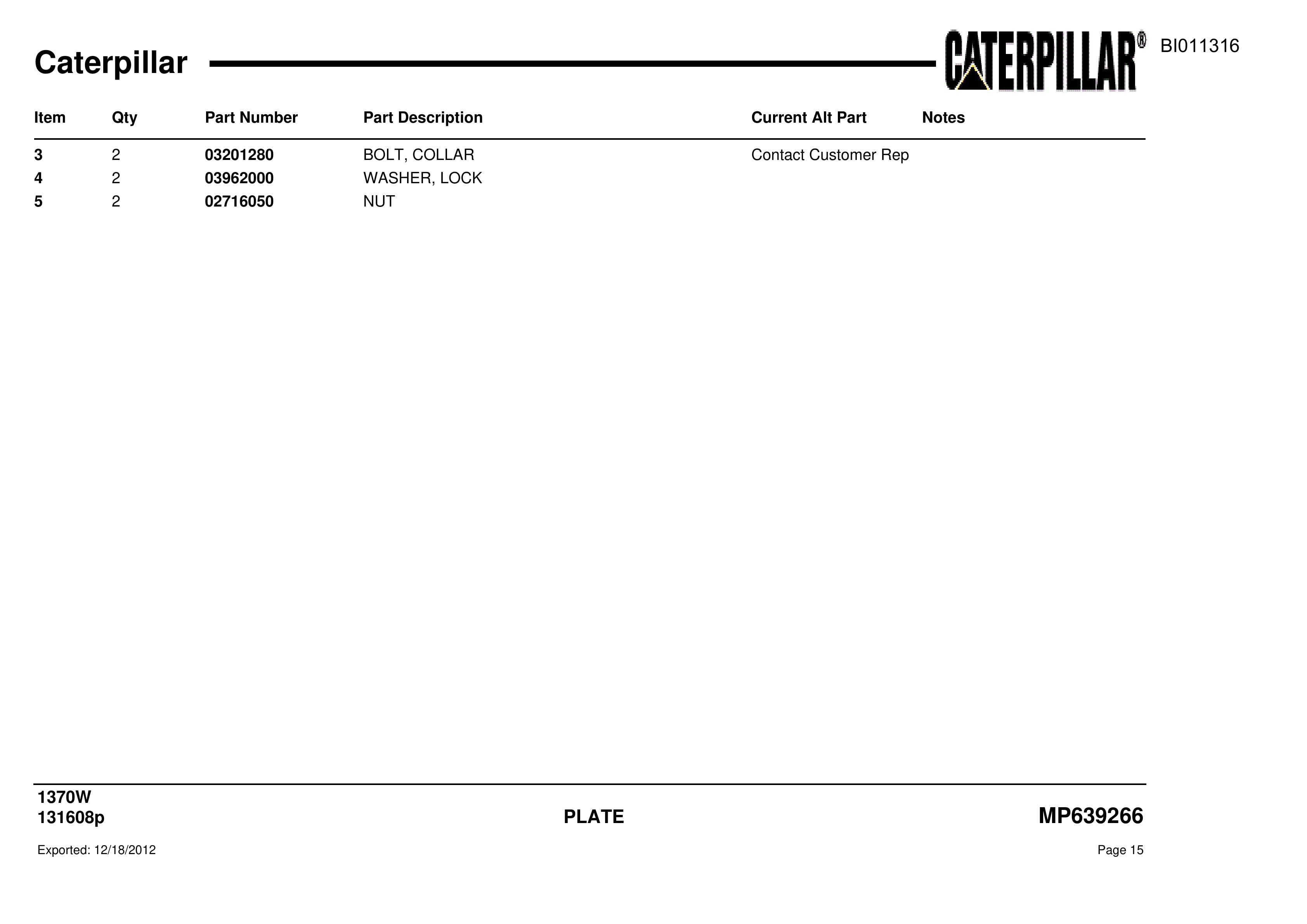 Caterpillar Dragline Parts Manual BI011316-2