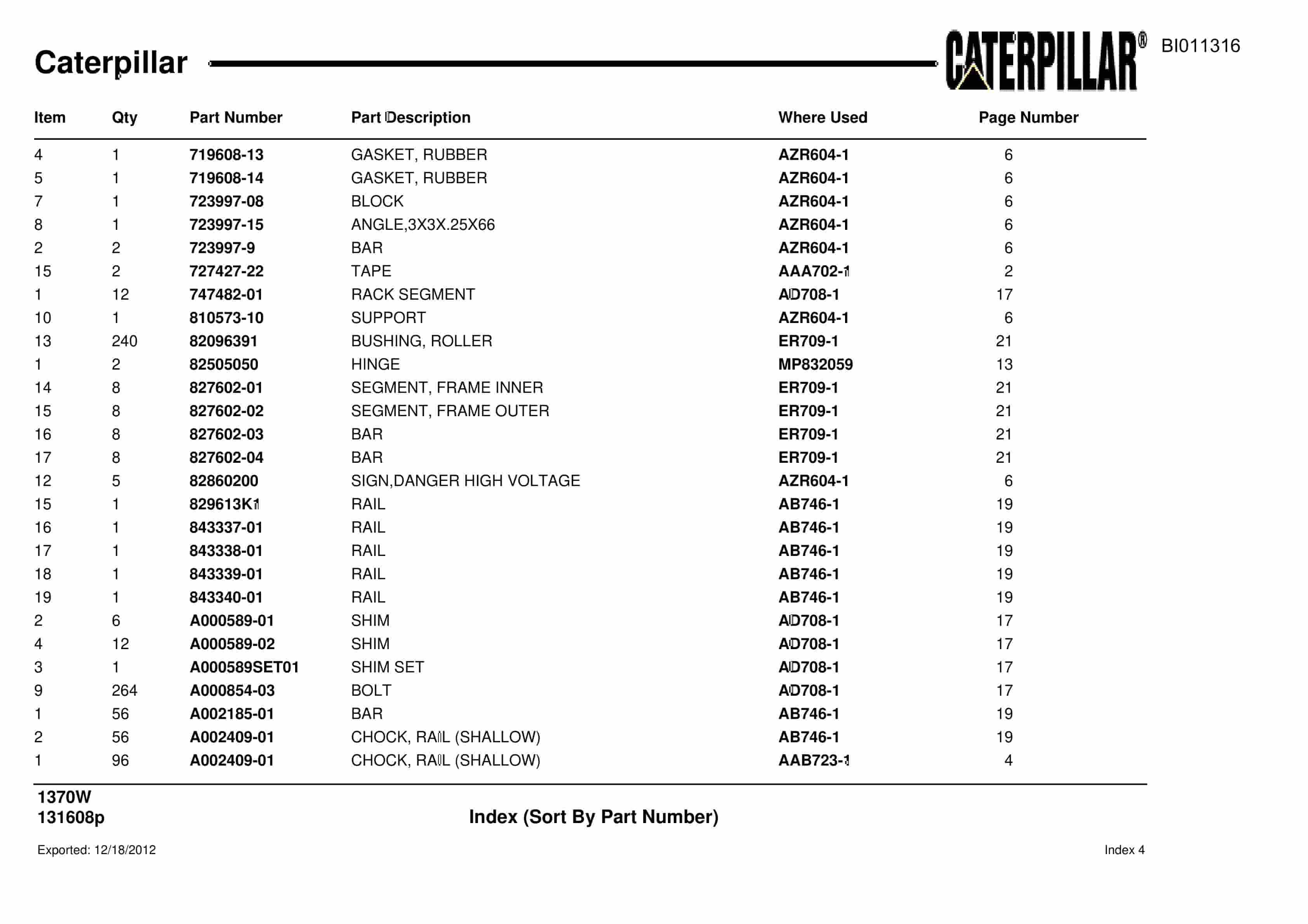 Caterpillar Dragline Parts Manual BI011316-5