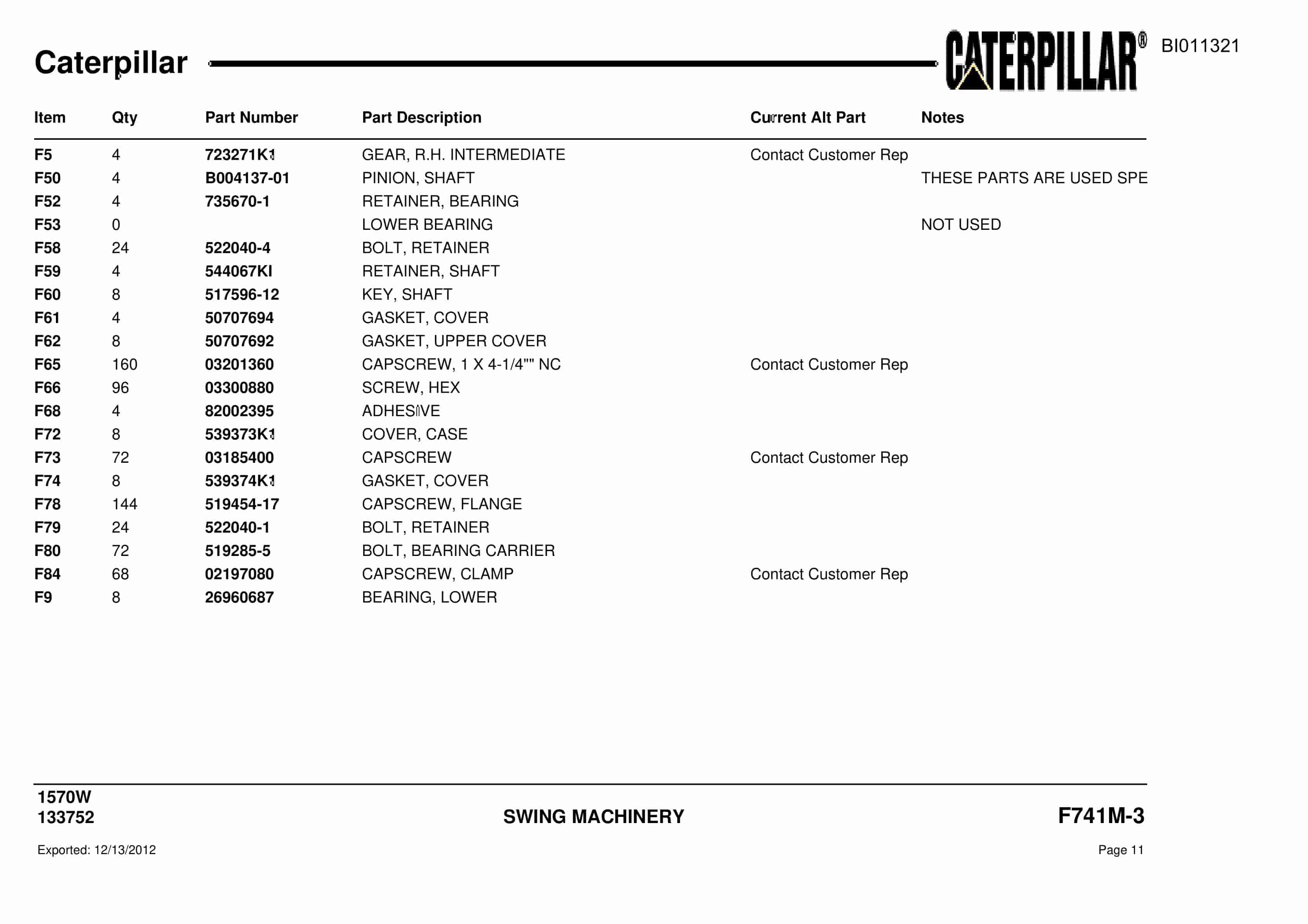 Caterpillar Dragline Parts Manual BI011321-2