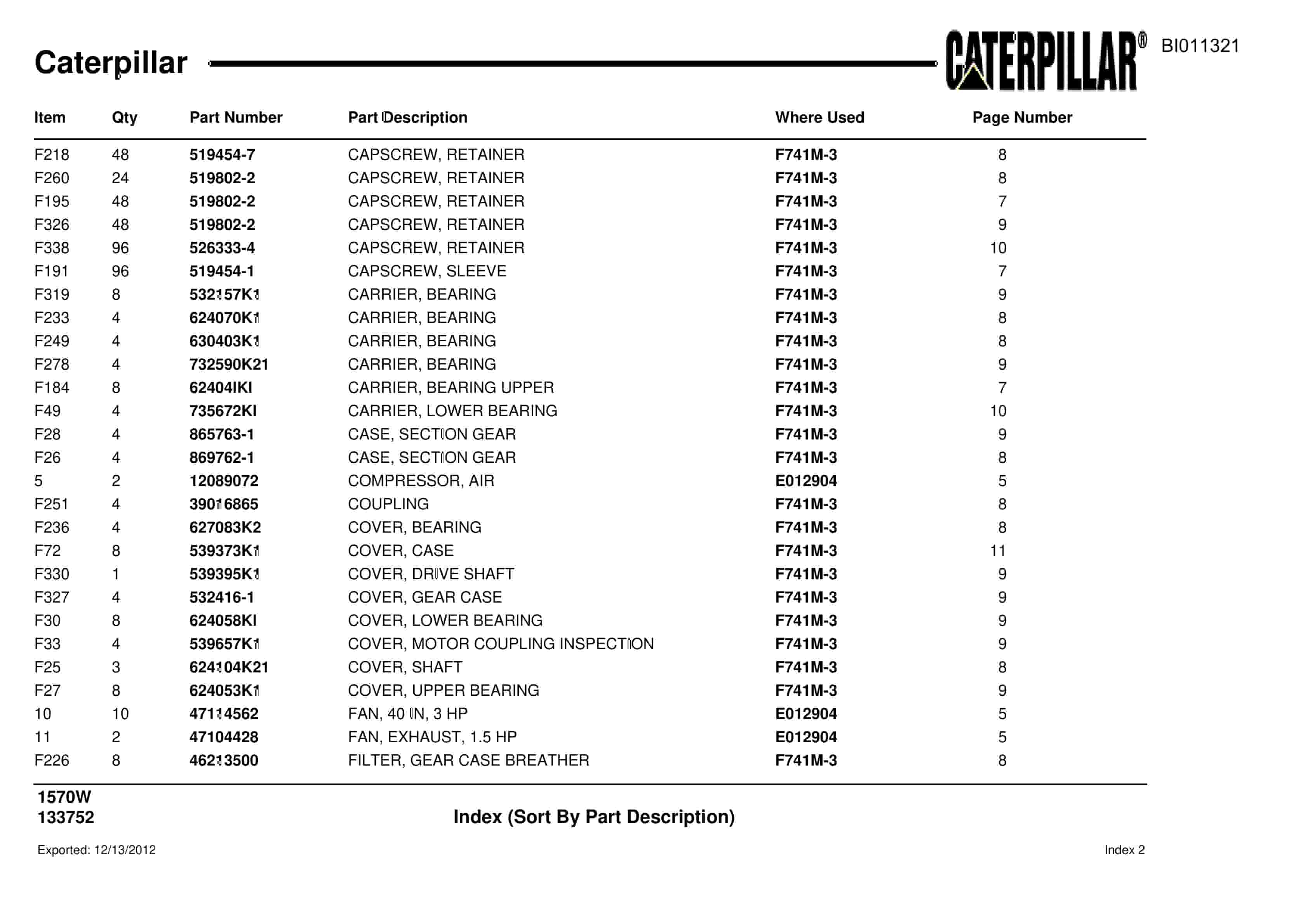 Caterpillar Dragline Parts Manual BI011321-5