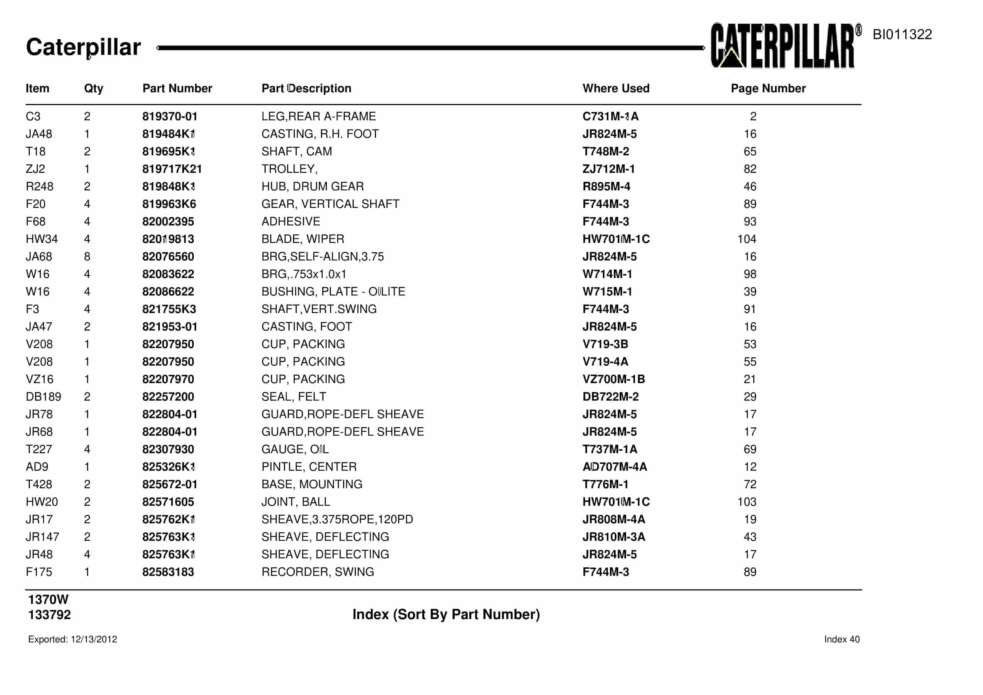 Caterpillar Dragline Parts Manual BI011322-4
