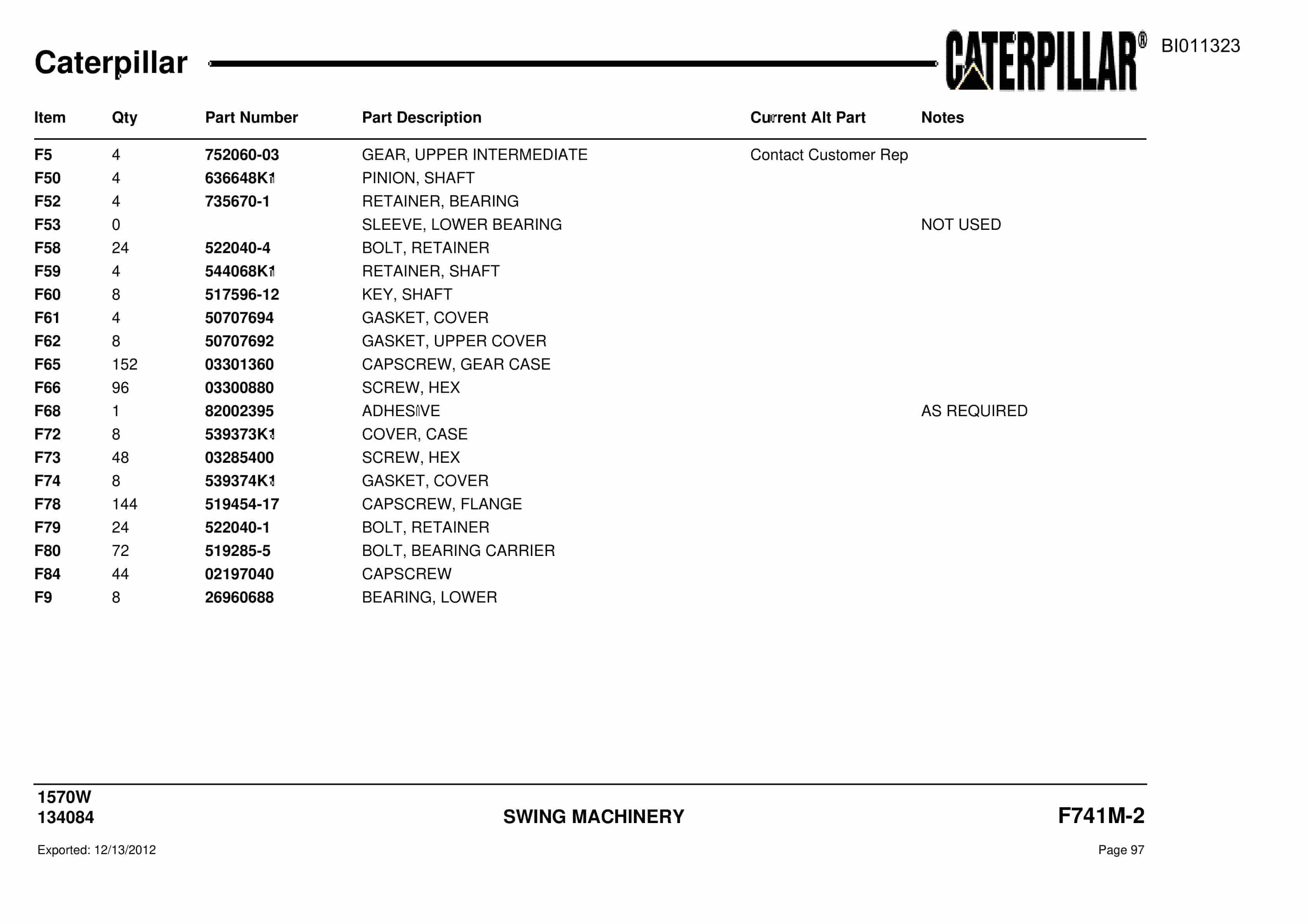 Caterpillar Dragline Parts Manual BI011323-2