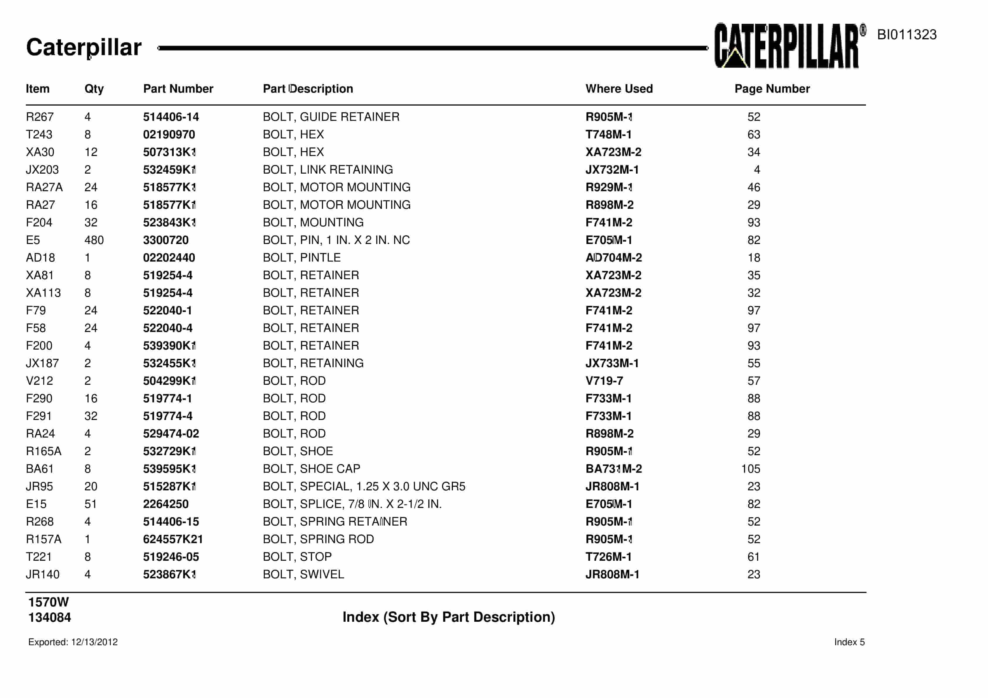Caterpillar Dragline Parts Manual BI011323-5