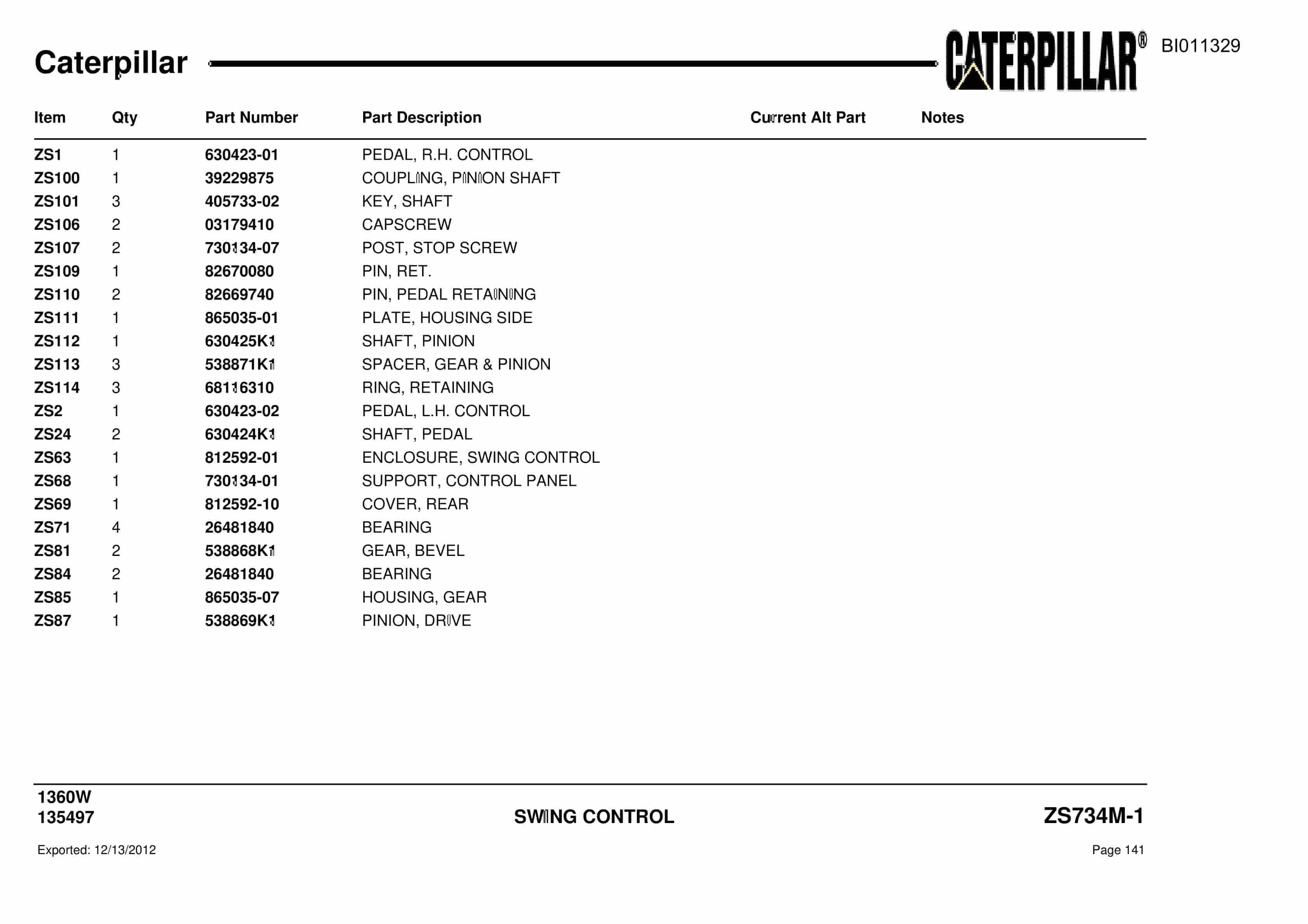 Caterpillar Dragline Parts Manual BI011329-2