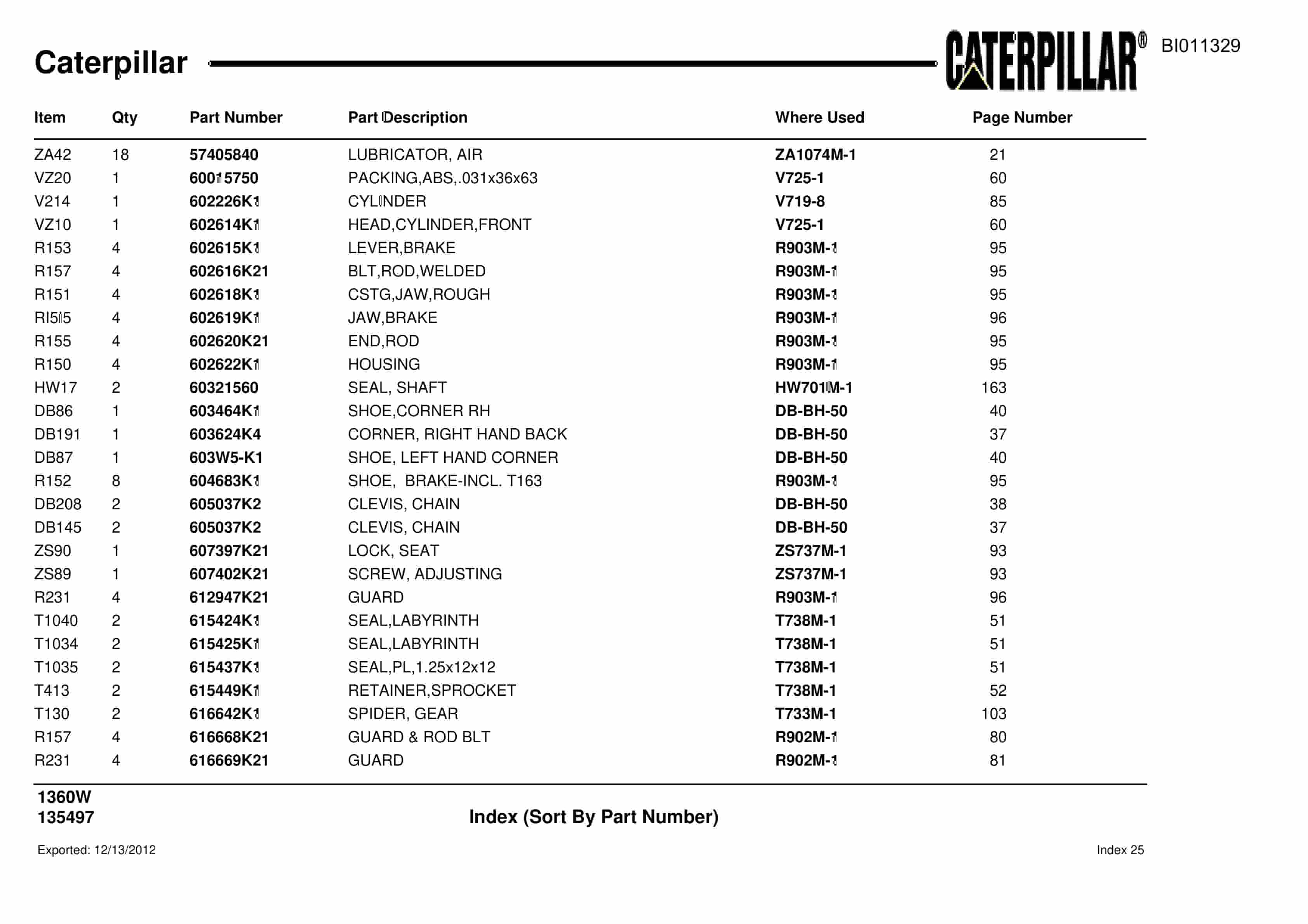 Caterpillar Dragline Parts Manual BI011329-3