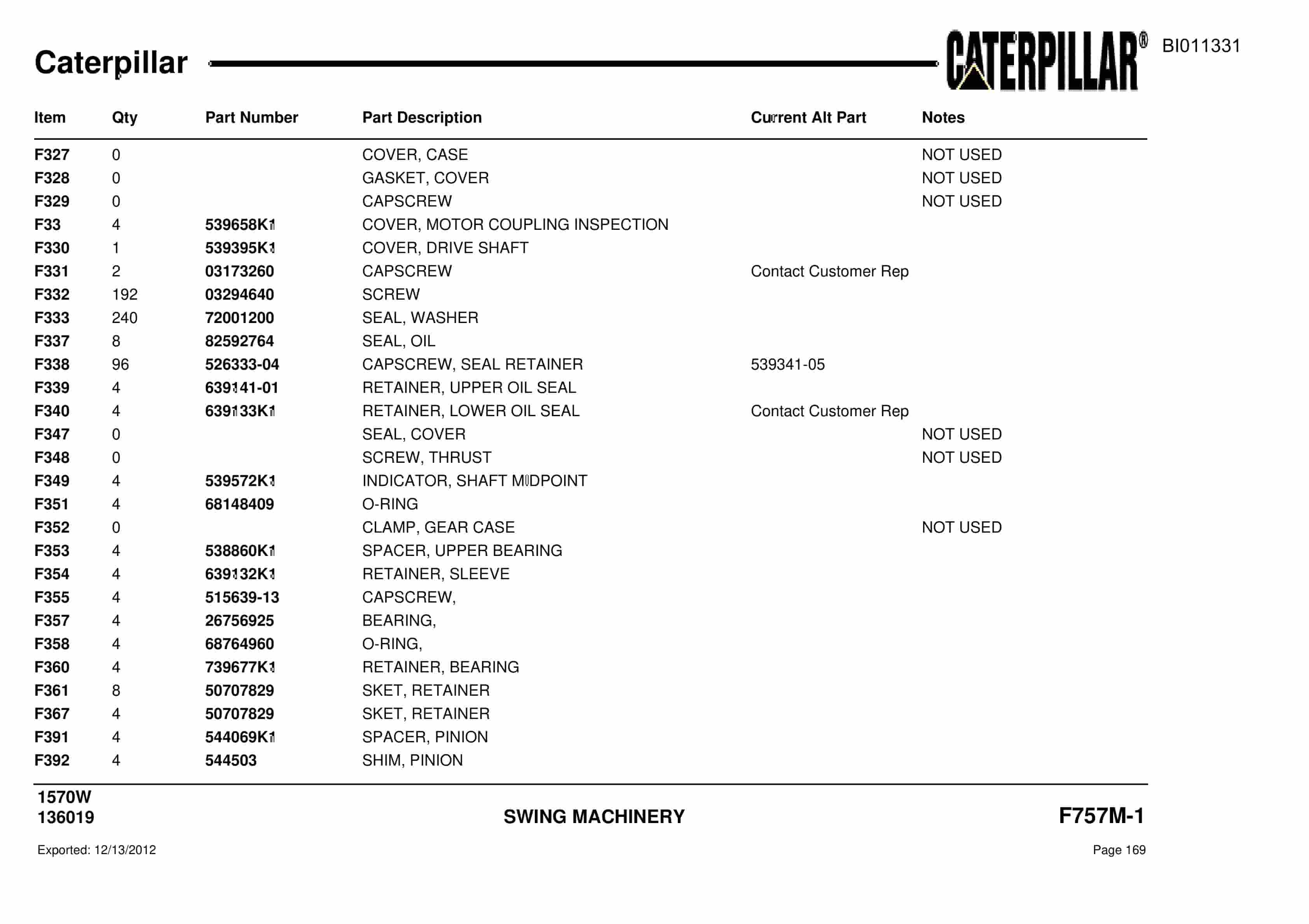 Caterpillar Dragline Parts Manual BI011331-2