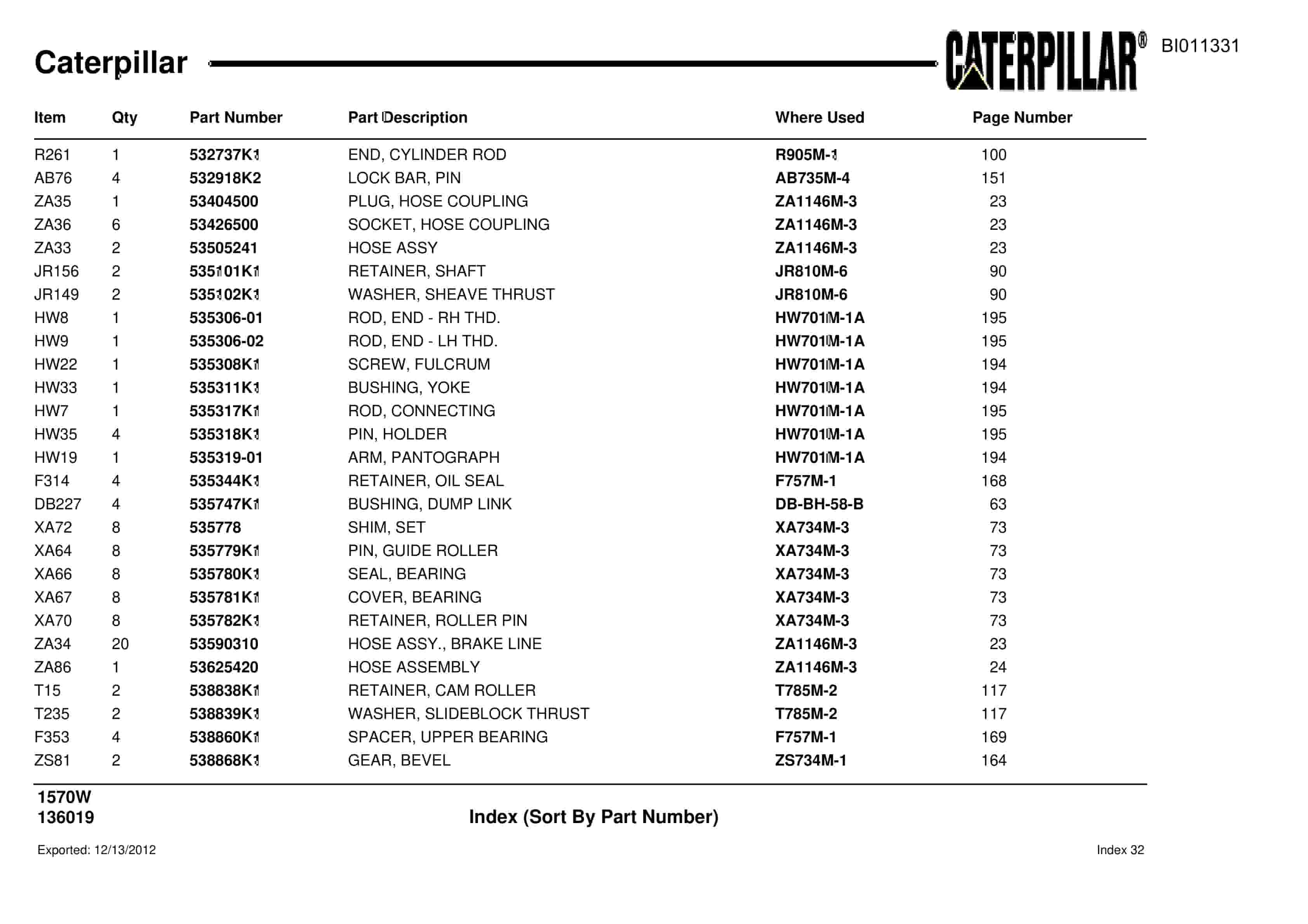 Caterpillar Dragline Parts Manual BI011331-3