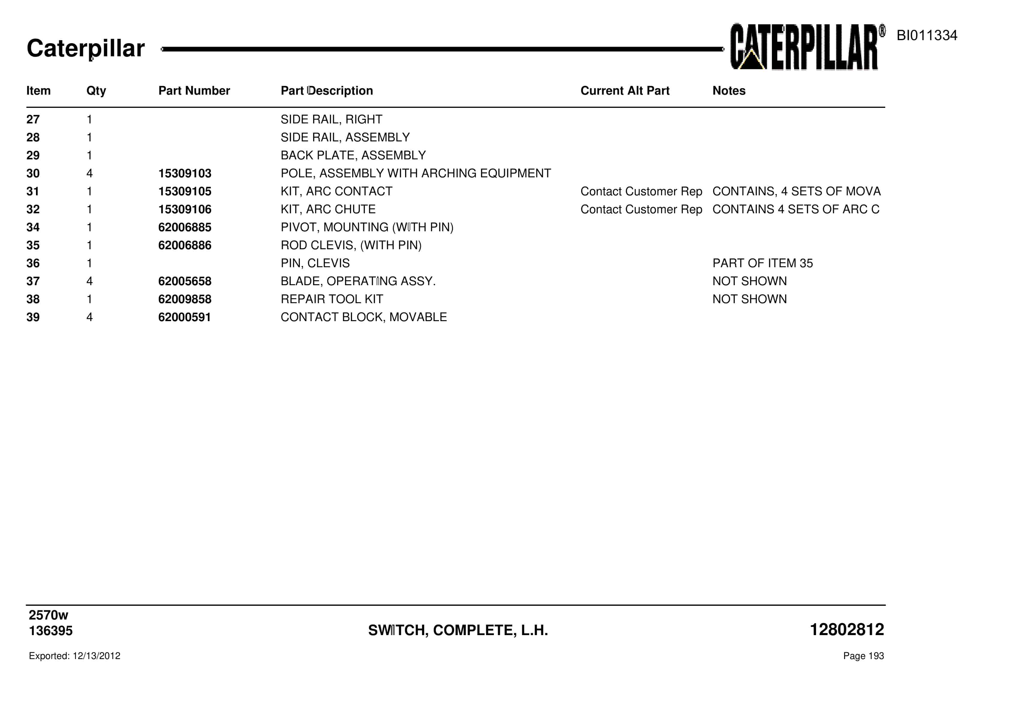 Caterpillar Dragline Parts Manual BI011334-2