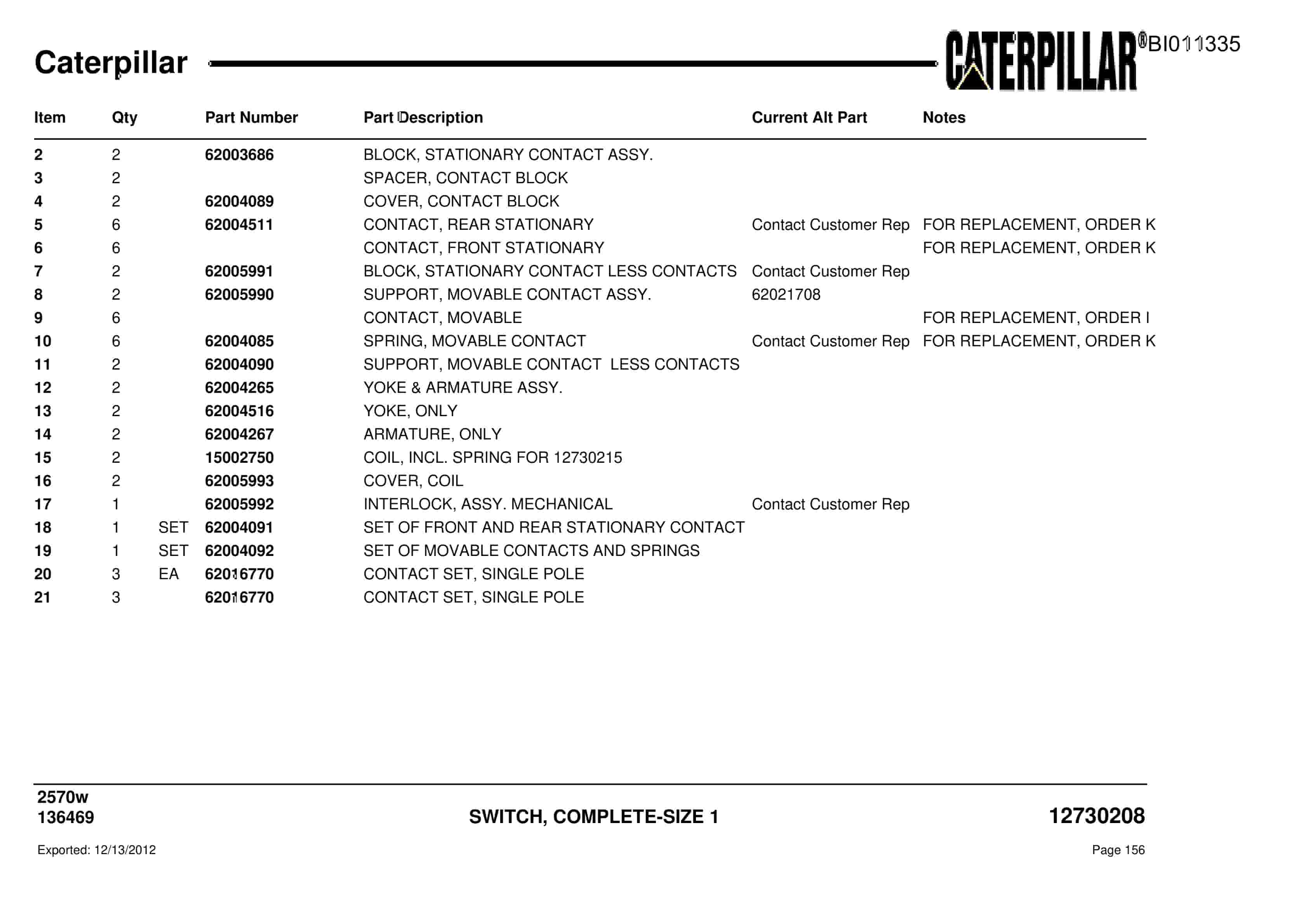 Caterpillar Dragline Parts Manual BI011335-2
