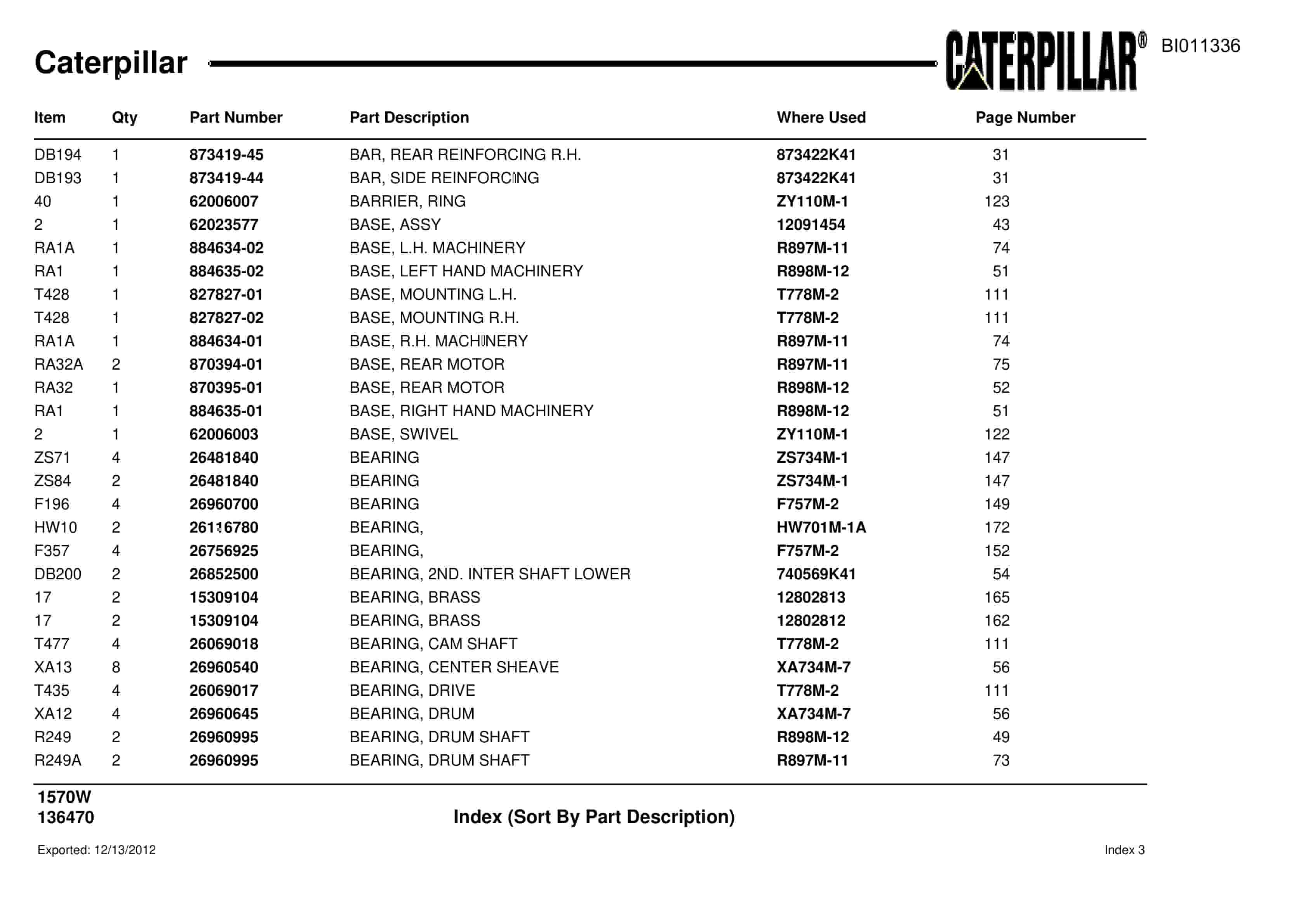 Caterpillar Dragline Parts Manual BI011336-5