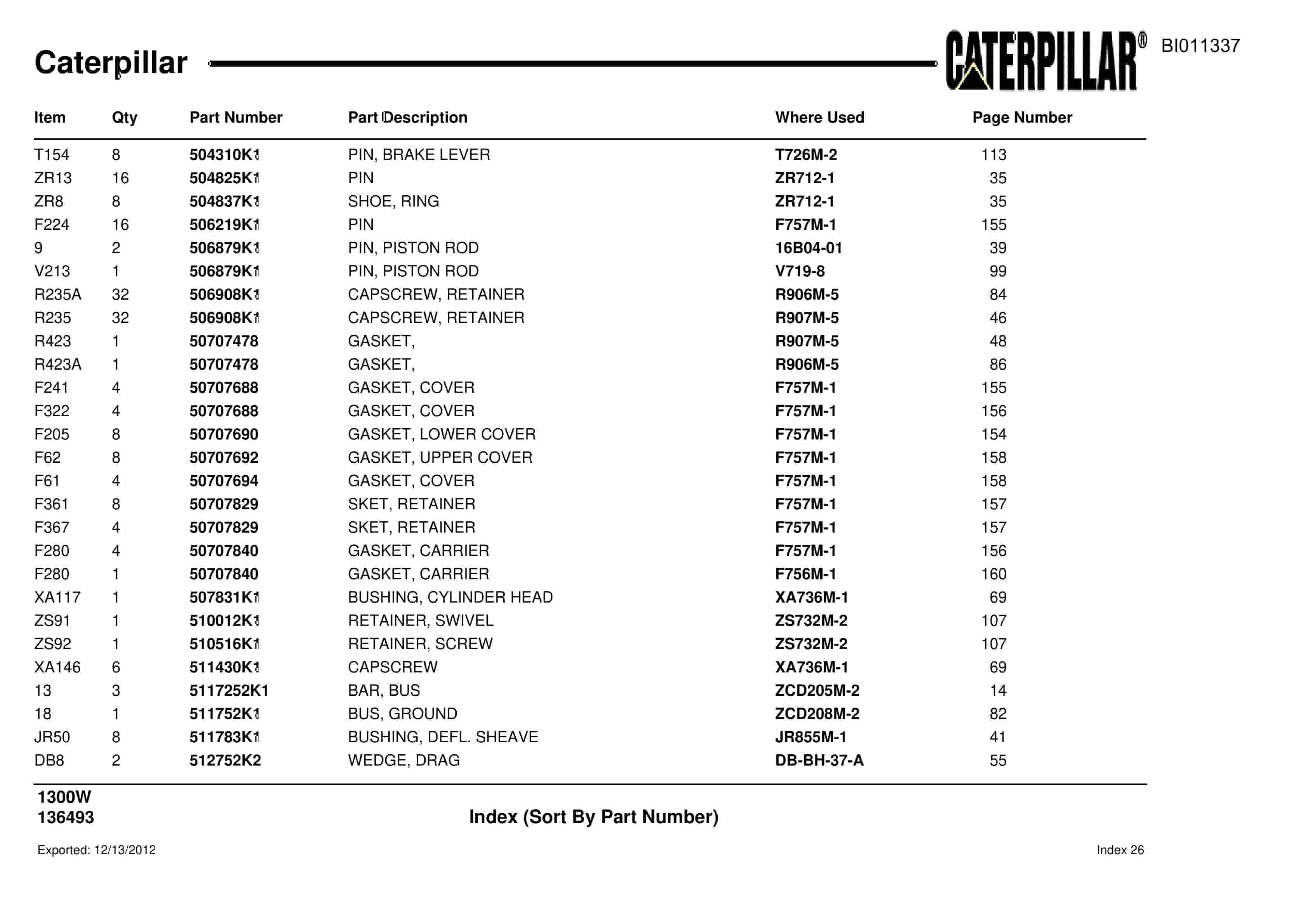 Caterpillar Dragline Parts Manual BI011337-3