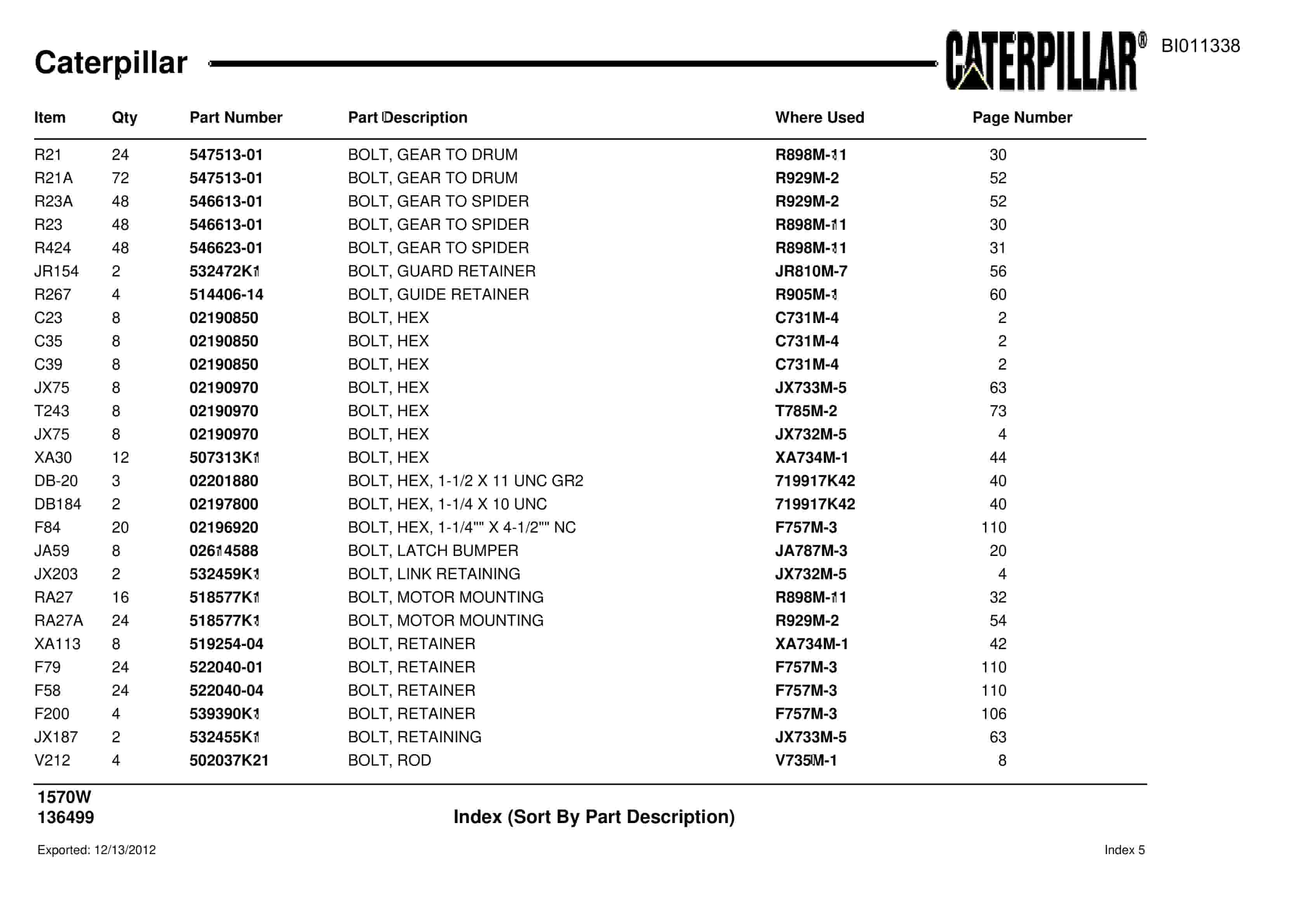 Caterpillar Dragline Parts Manual BI011338-5