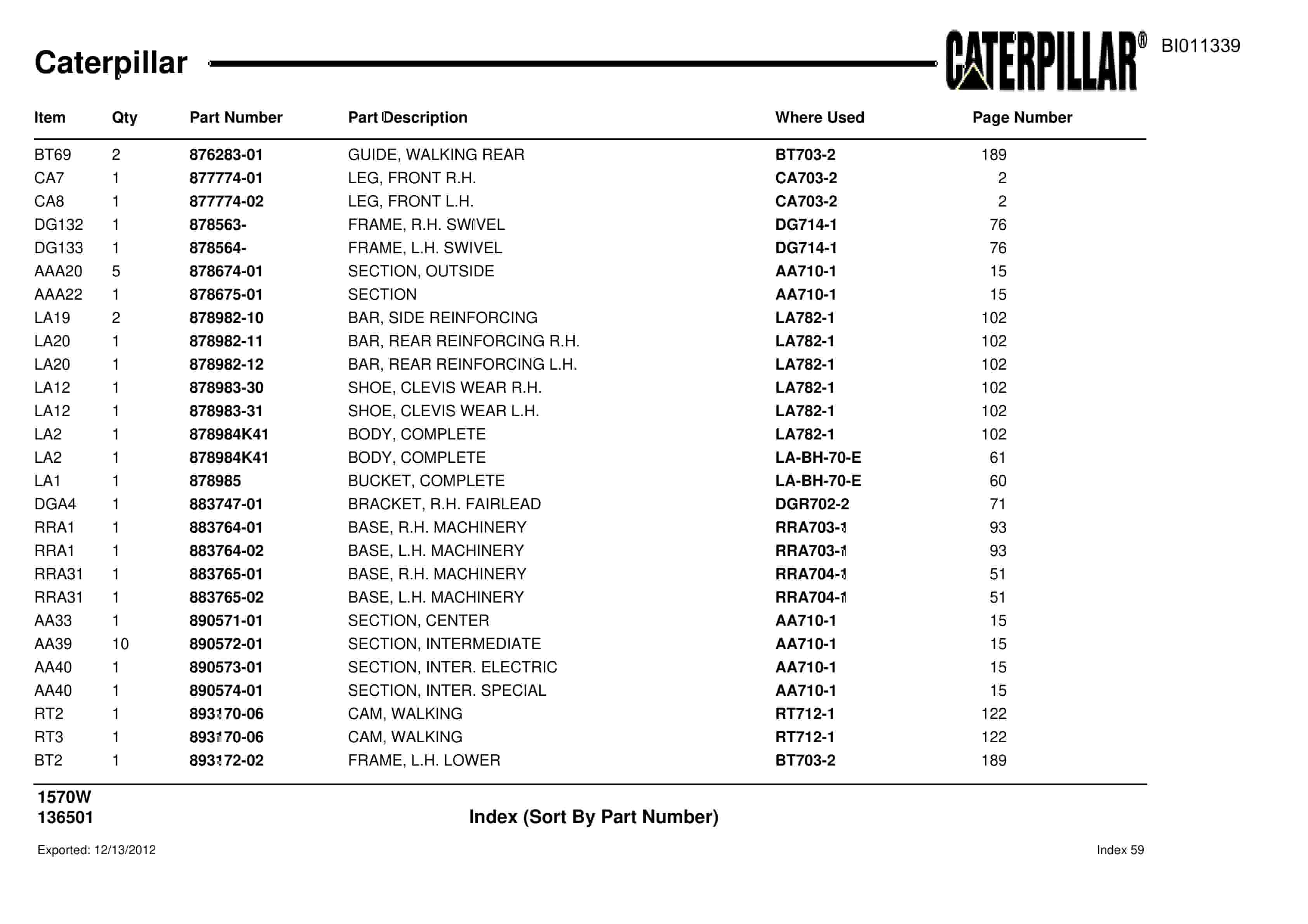 Caterpillar Dragline Parts Manual BI011339-5