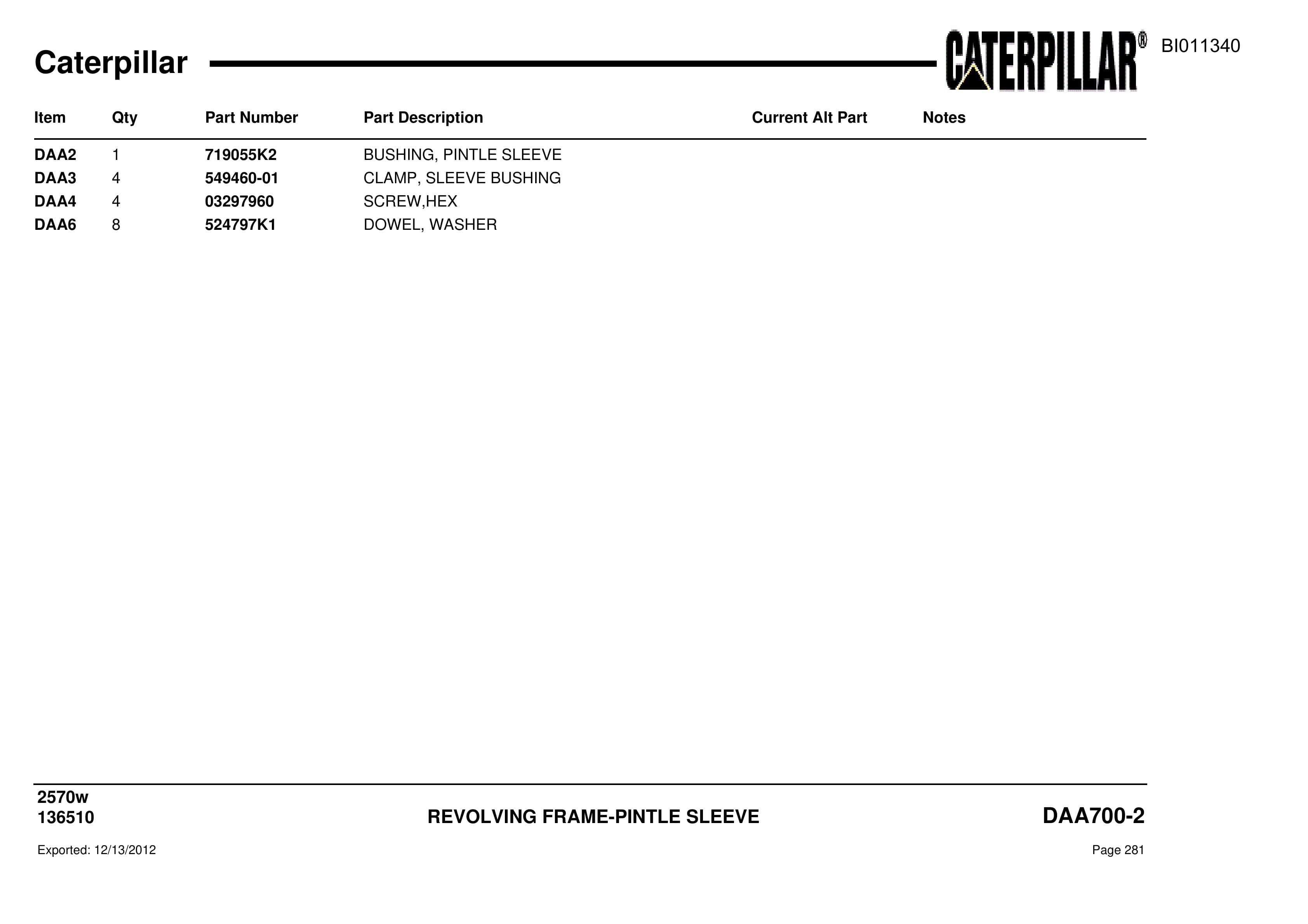 Caterpillar Dragline Parts Manual BI011340-2