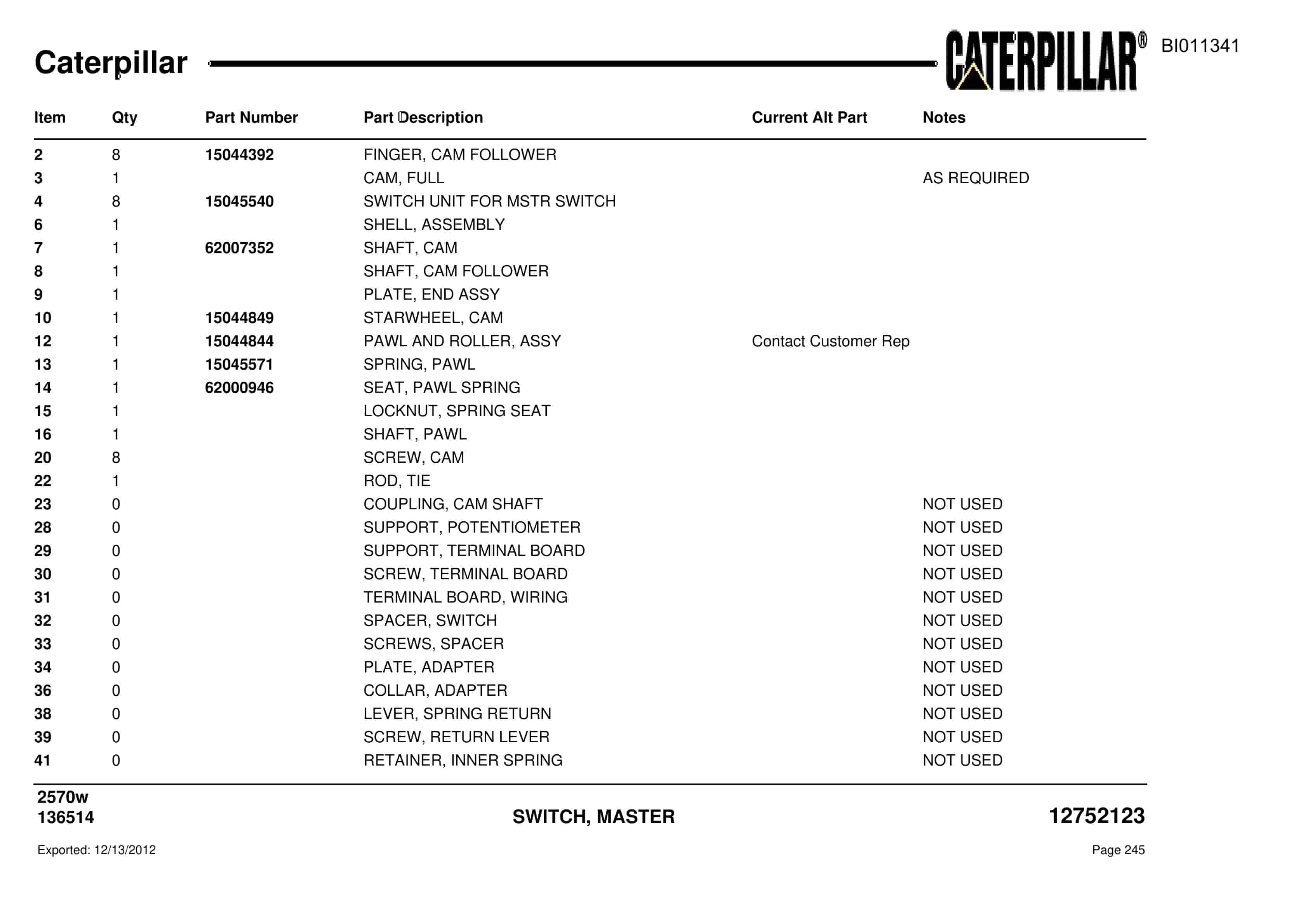Caterpillar Dragline Parts Manual BI011341-2