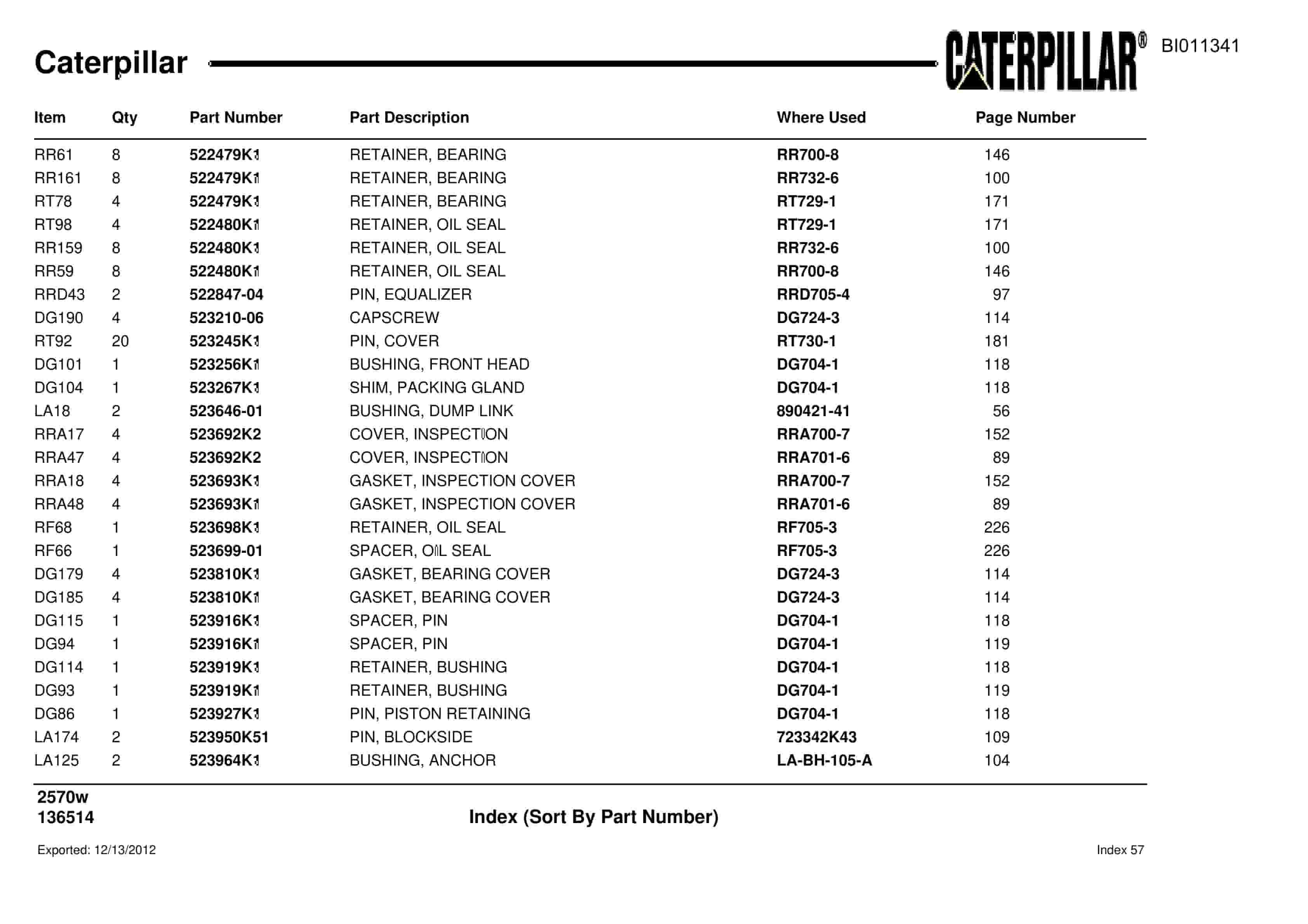 Caterpillar Dragline Parts Manual BI011341-3