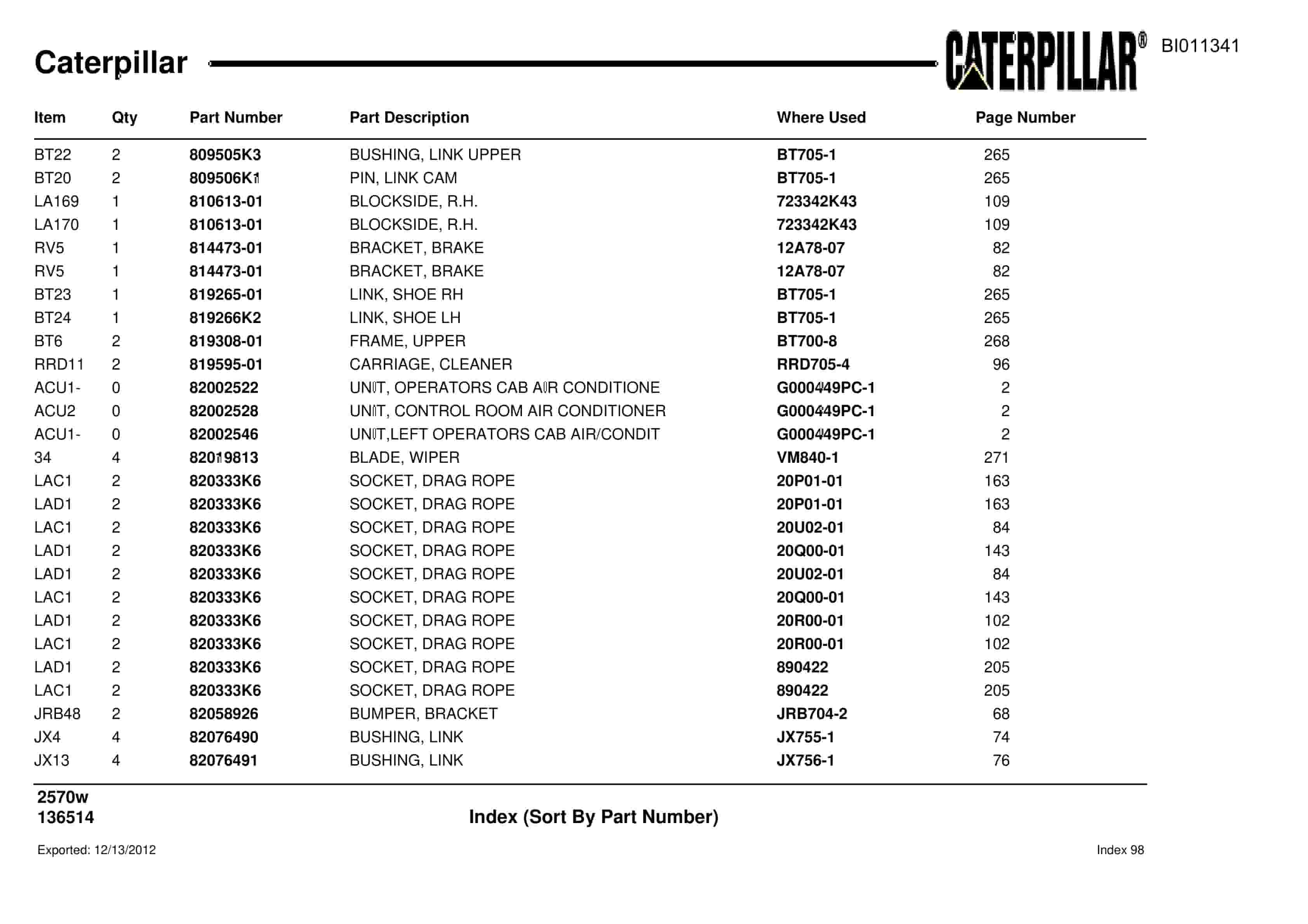 Caterpillar Dragline Parts Manual BI011341-4