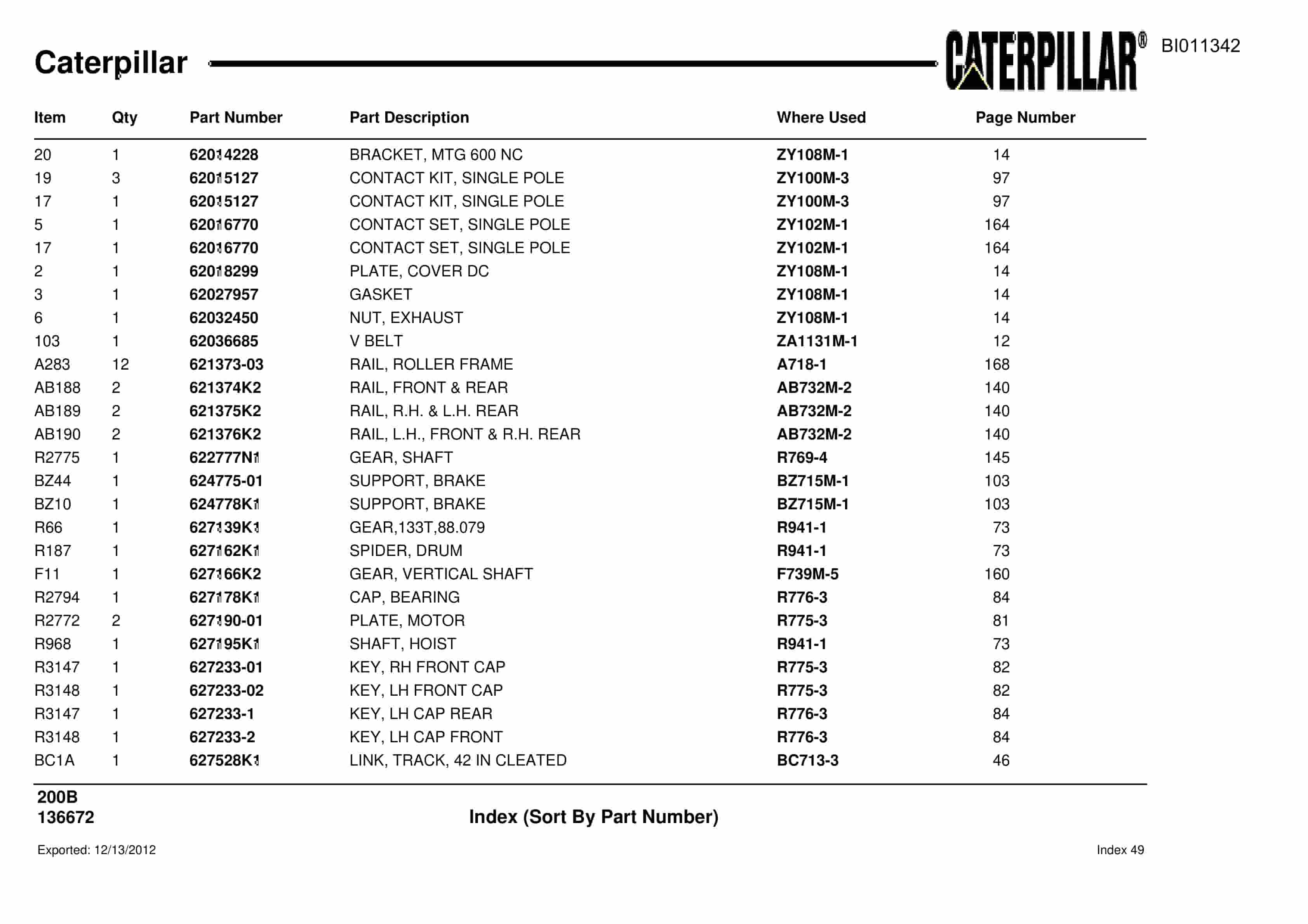 Caterpillar Dragline Parts Manual BI011342-4