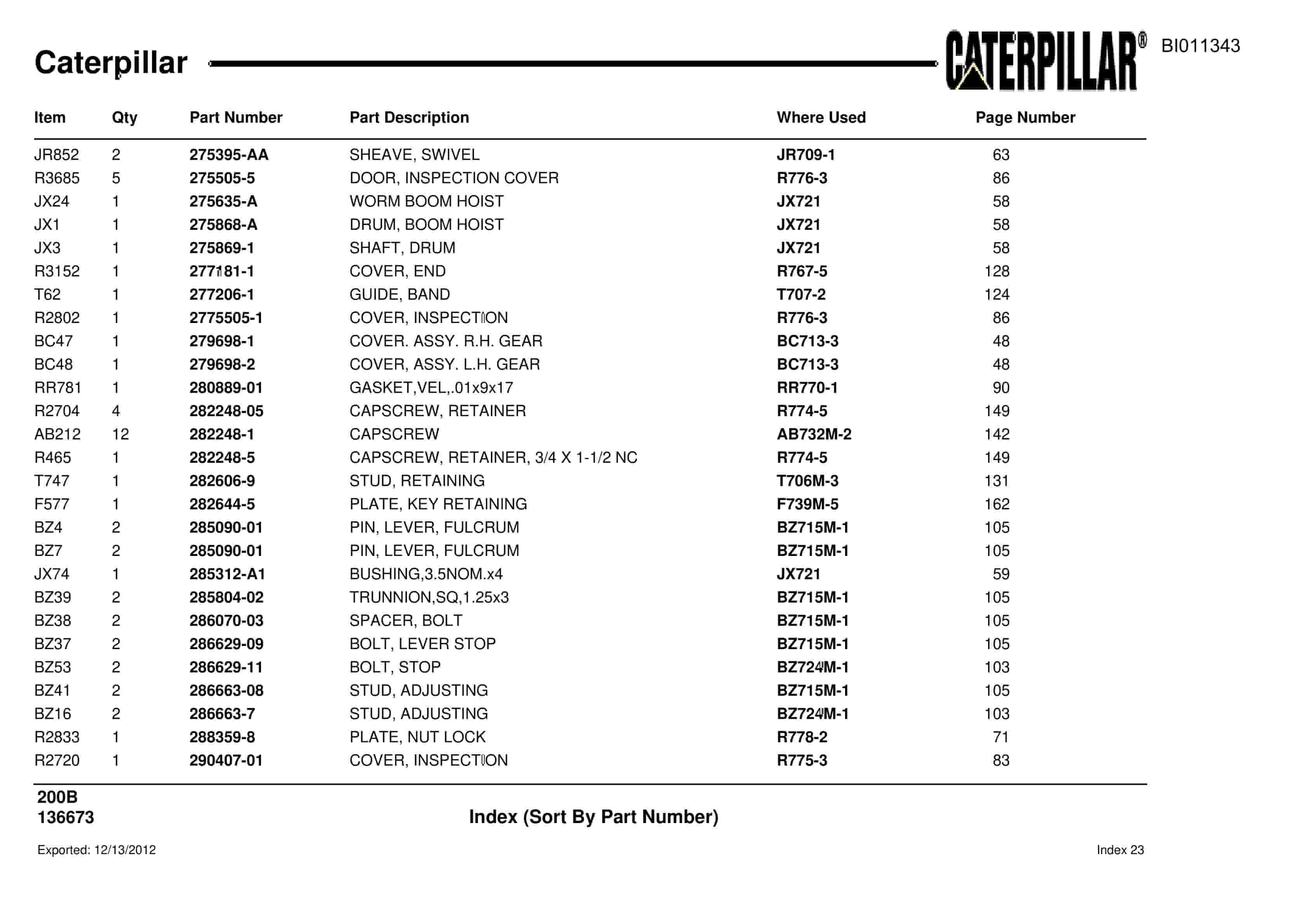 Caterpillar Dragline Parts Manual BI011343-3