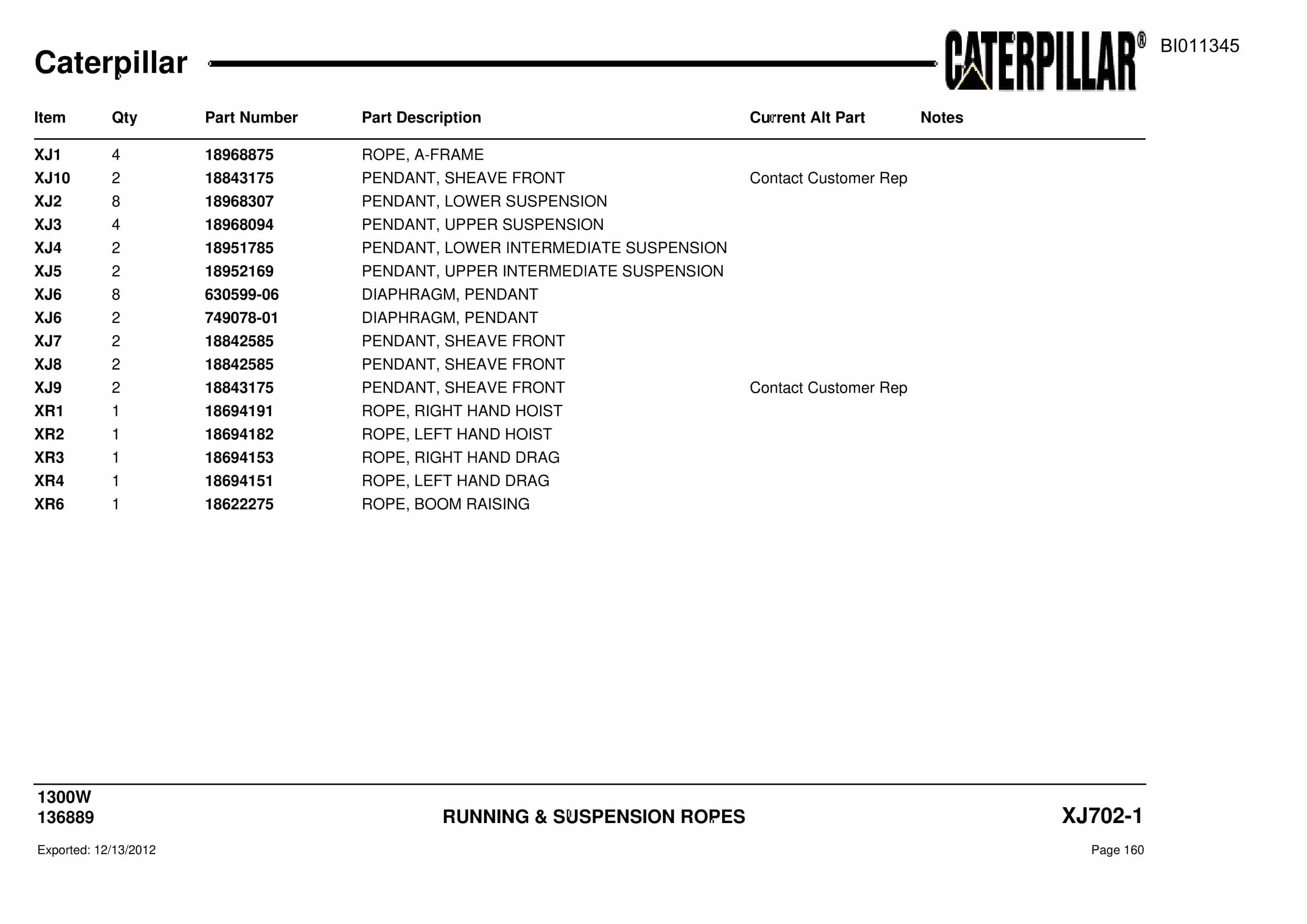 Caterpillar Dragline Parts Manual BI011345-2