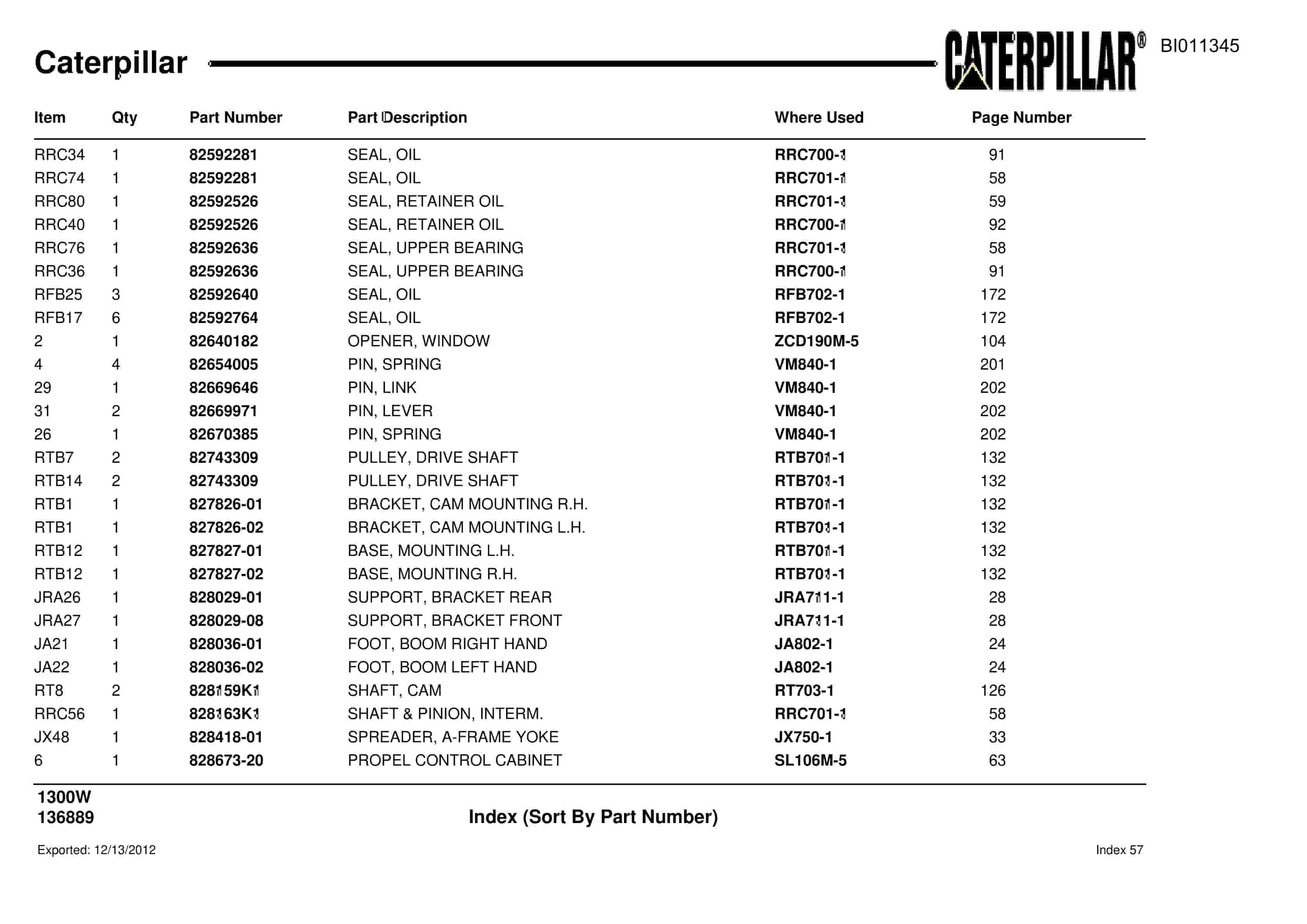 Caterpillar Dragline Parts Manual BI011345-5