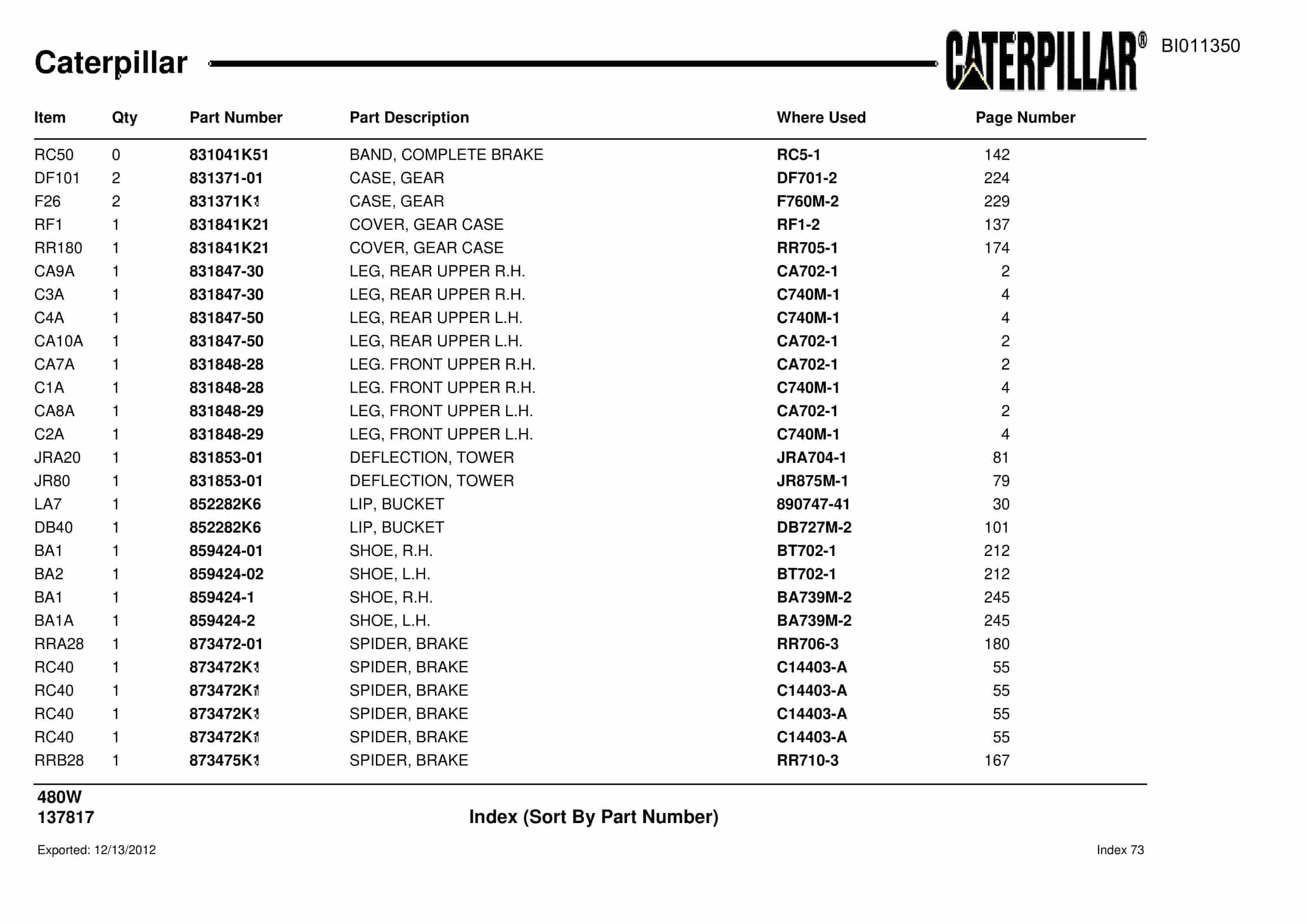 Caterpillar Dragline Parts Manual BI011350-4