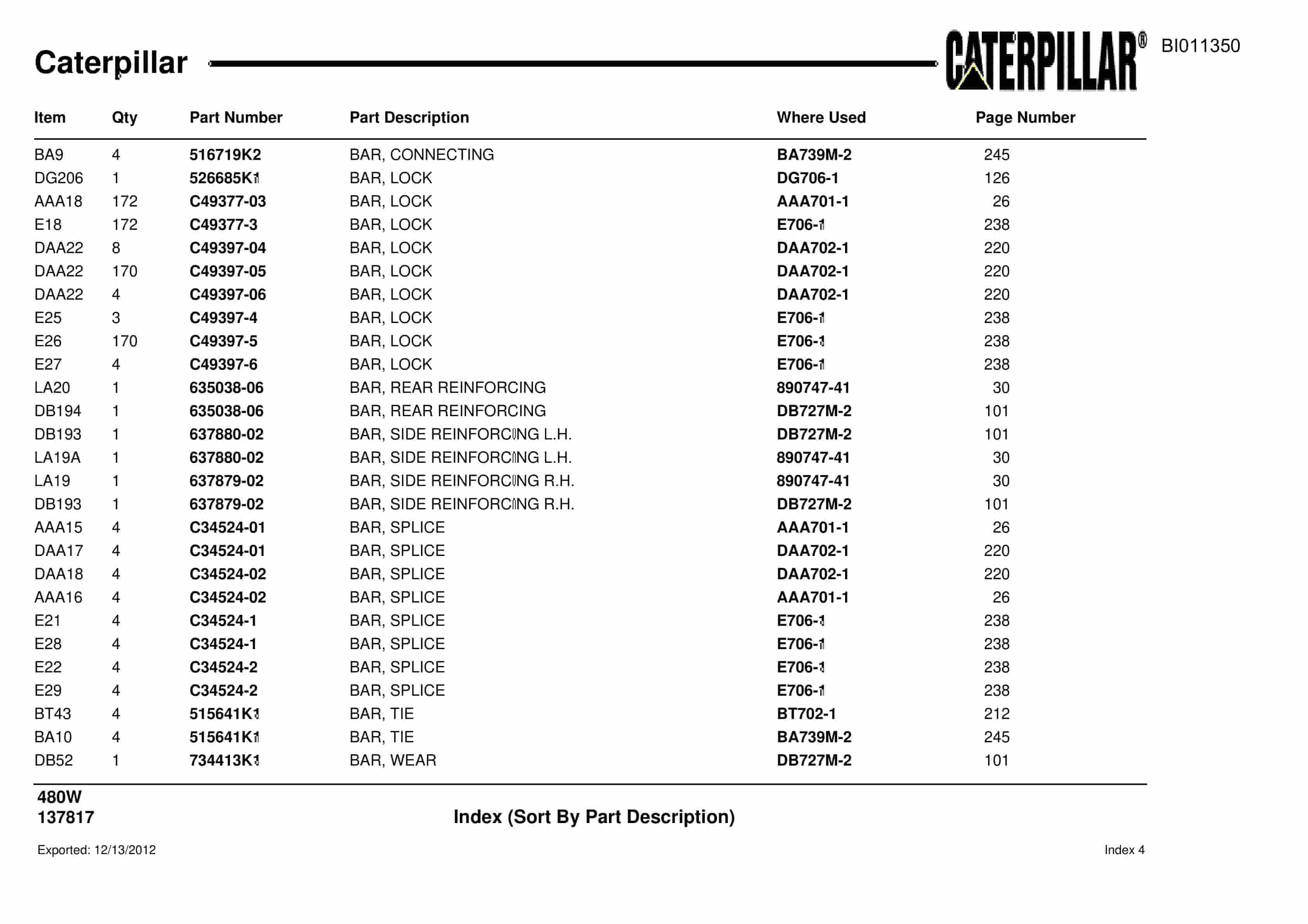 Caterpillar Dragline Parts Manual BI011350-5