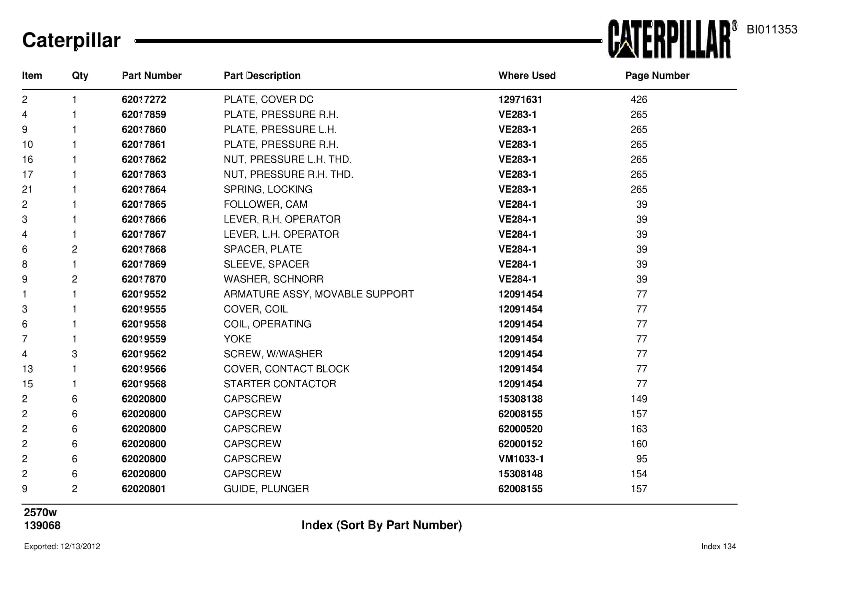Caterpillar Dragline Parts Manual BI011353-4