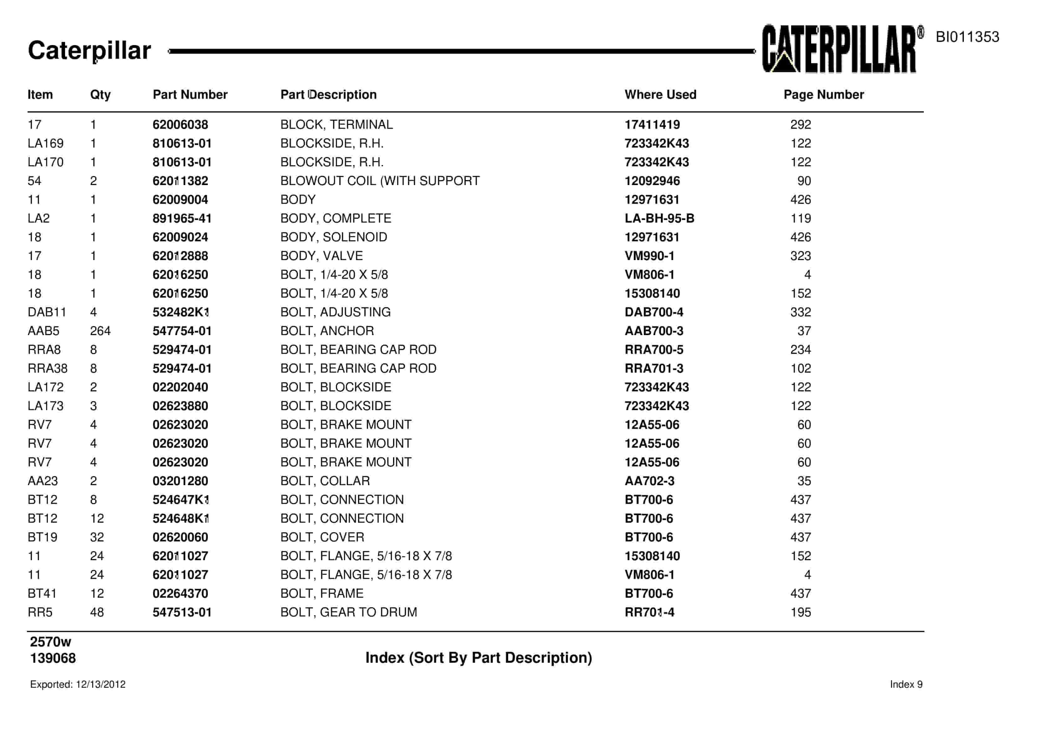 Caterpillar Dragline Parts Manual BI011353-5