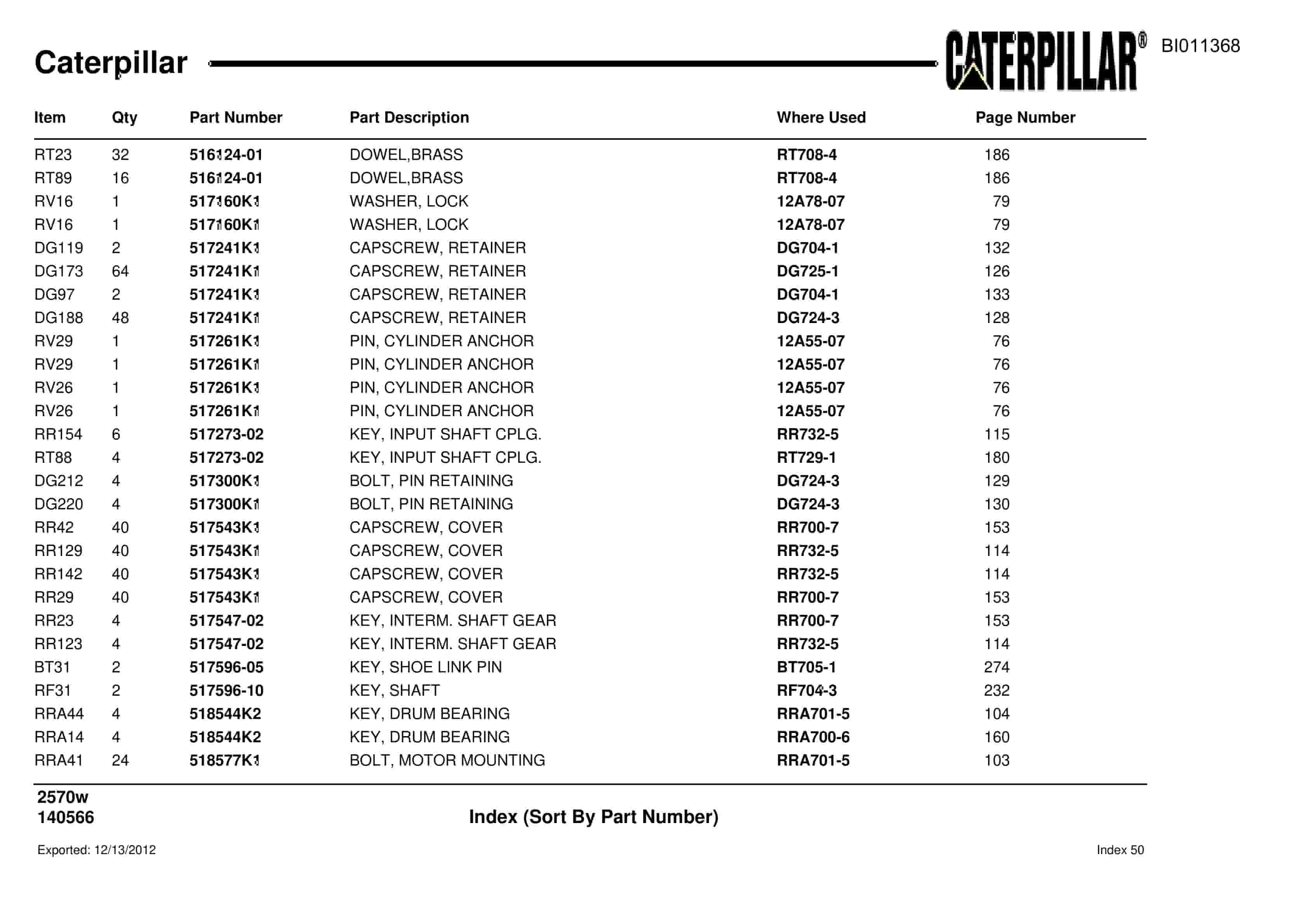 Caterpillar Dragline Parts Manual BI011368-3