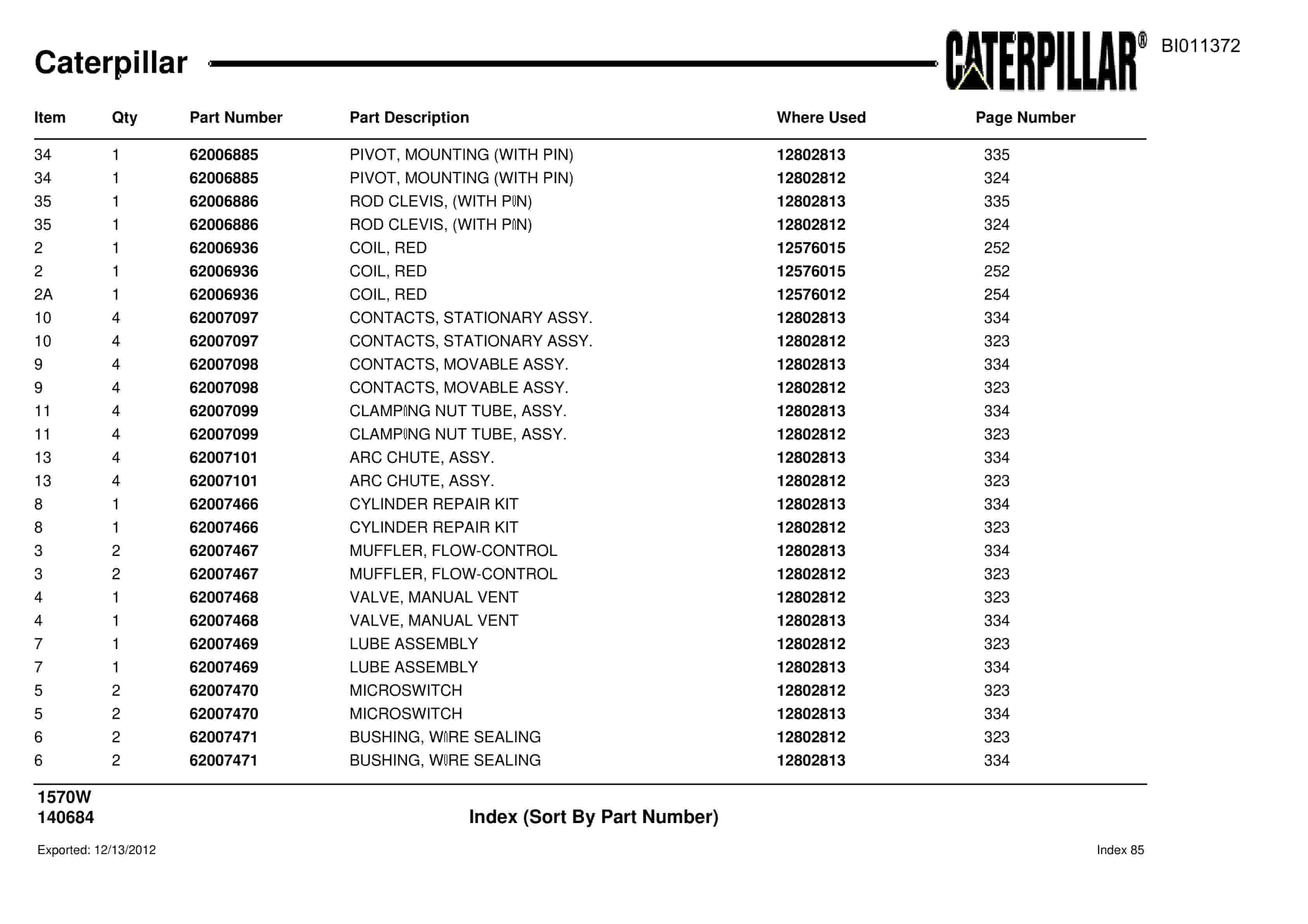Caterpillar Dragline Parts Manual BI011372-4