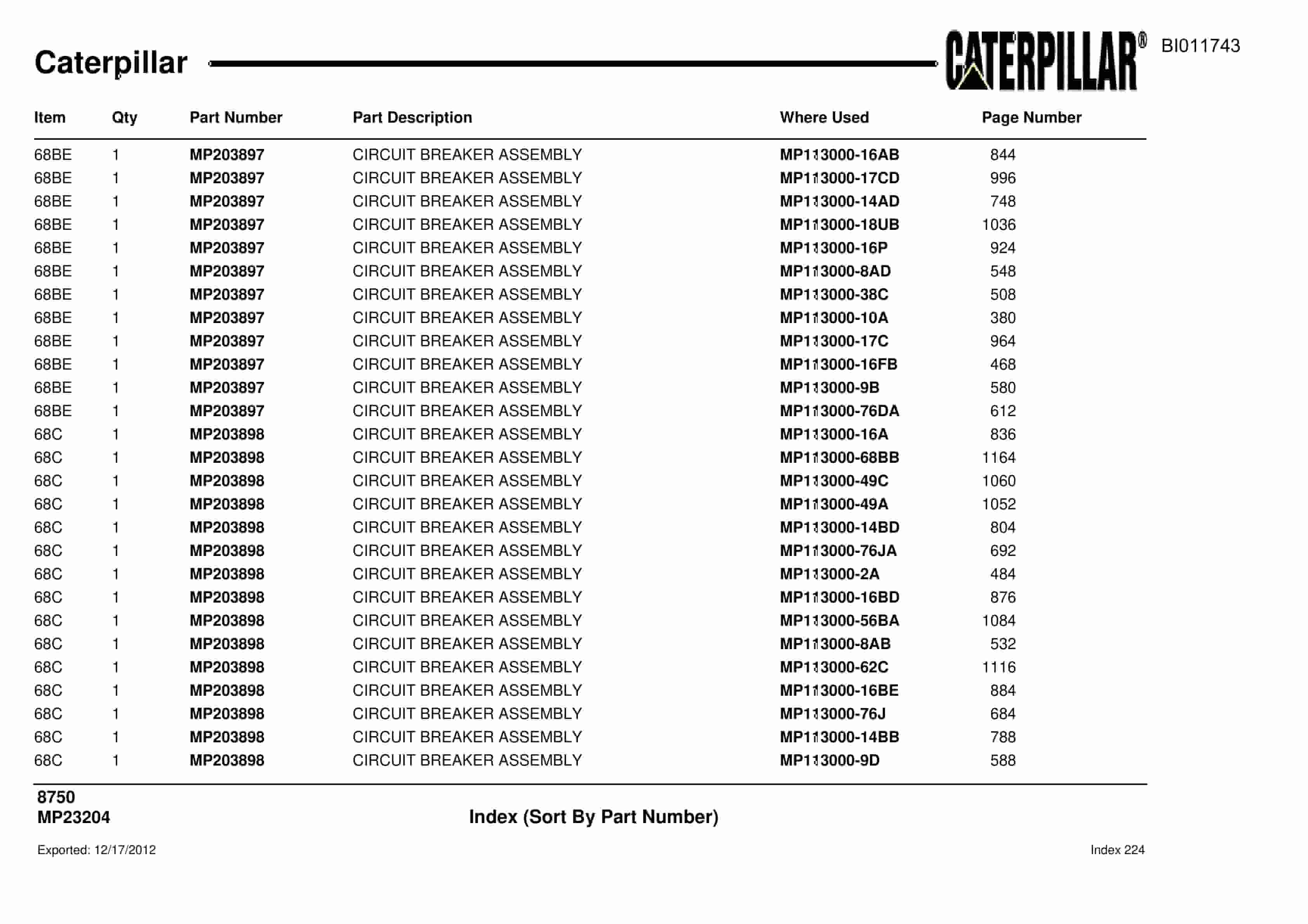Caterpillar Dragline Parts Manual BI011743-2
