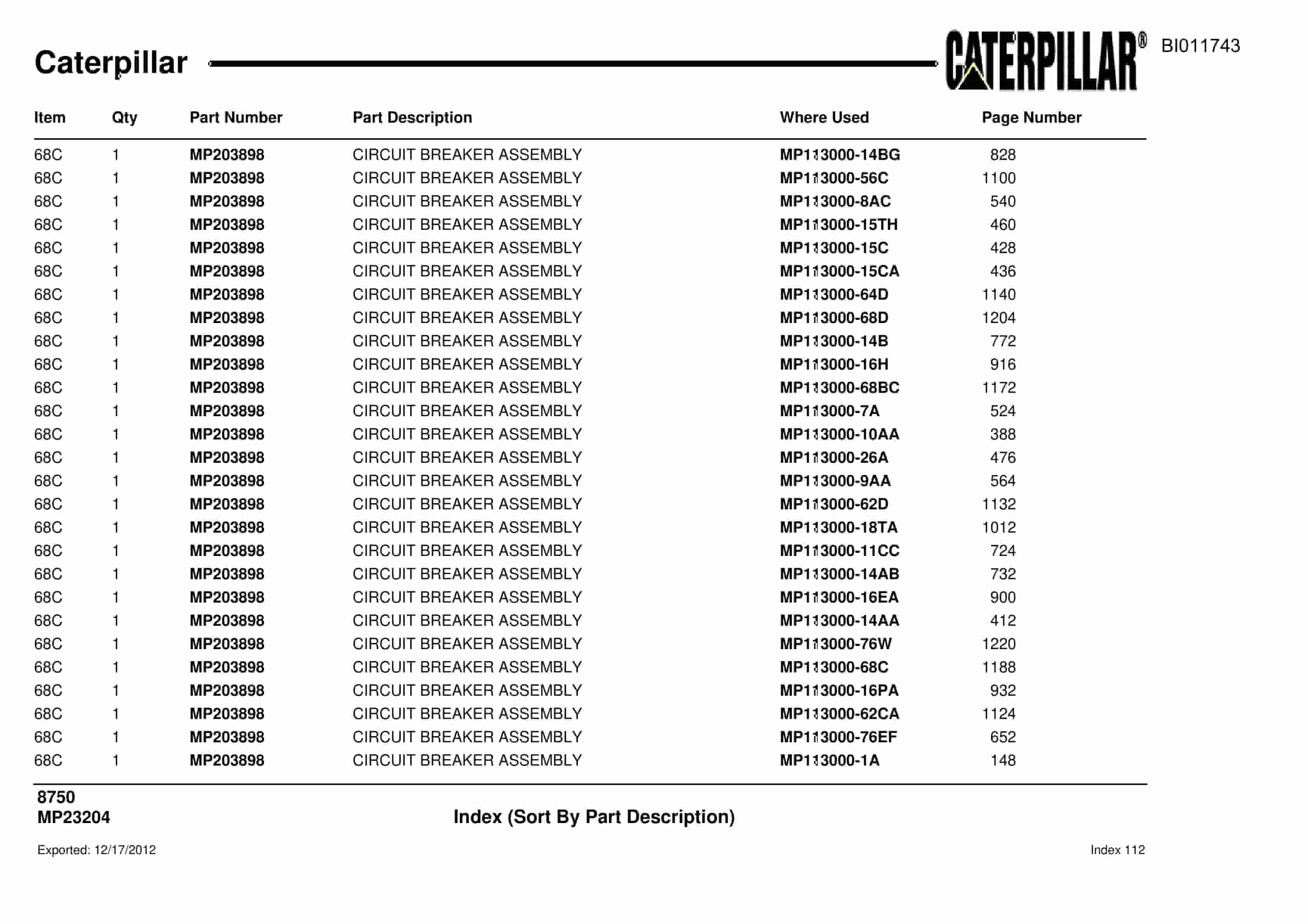 Caterpillar Dragline Parts Manual BI011743-4