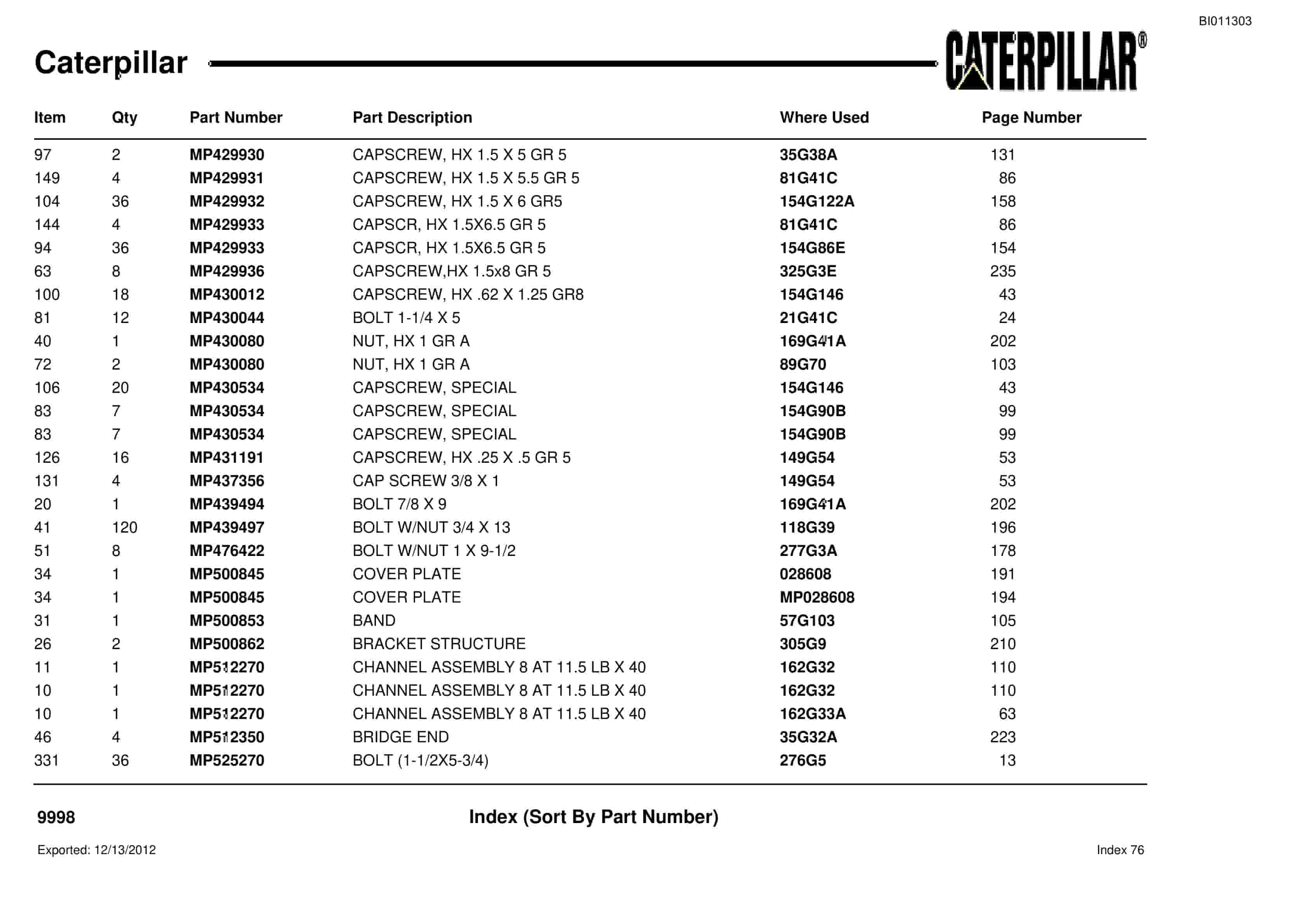 Caterpillar Electric Rope Shovel Parts Manual BI011303-5