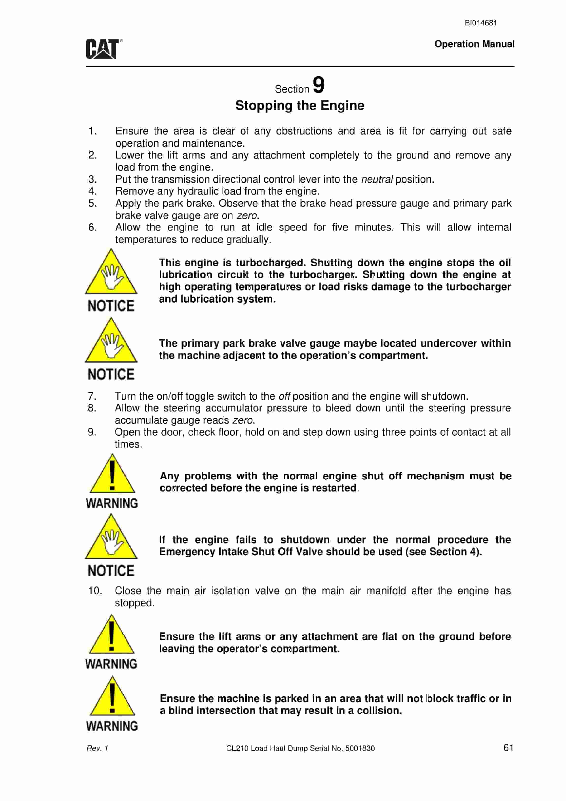 Caterpillar FBL-10 (CL210) Load Haul Dump Operation Manual BI014681 3 Caterpillar FBL-10 (CL210) Load Haul Dump Operation Manual BI014681 - Image 3