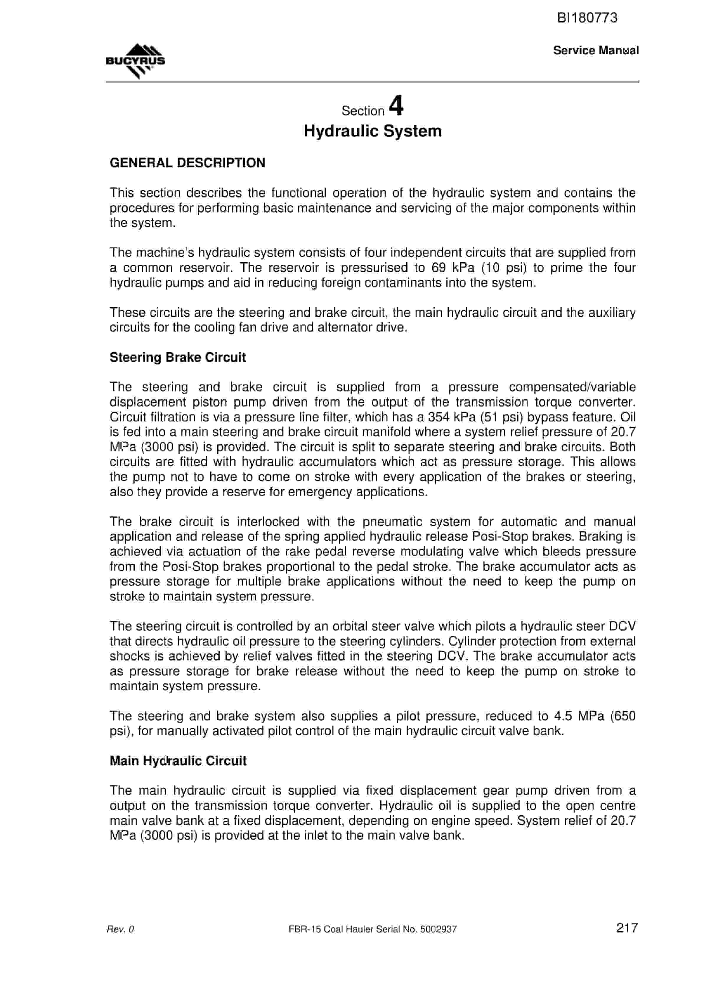 Caterpillar FBR-15 Coal Hauler Technical Manual BI180773 3 Caterpillar FBR-15 Coal Hauler Technical Manual BI180773 - Image 3