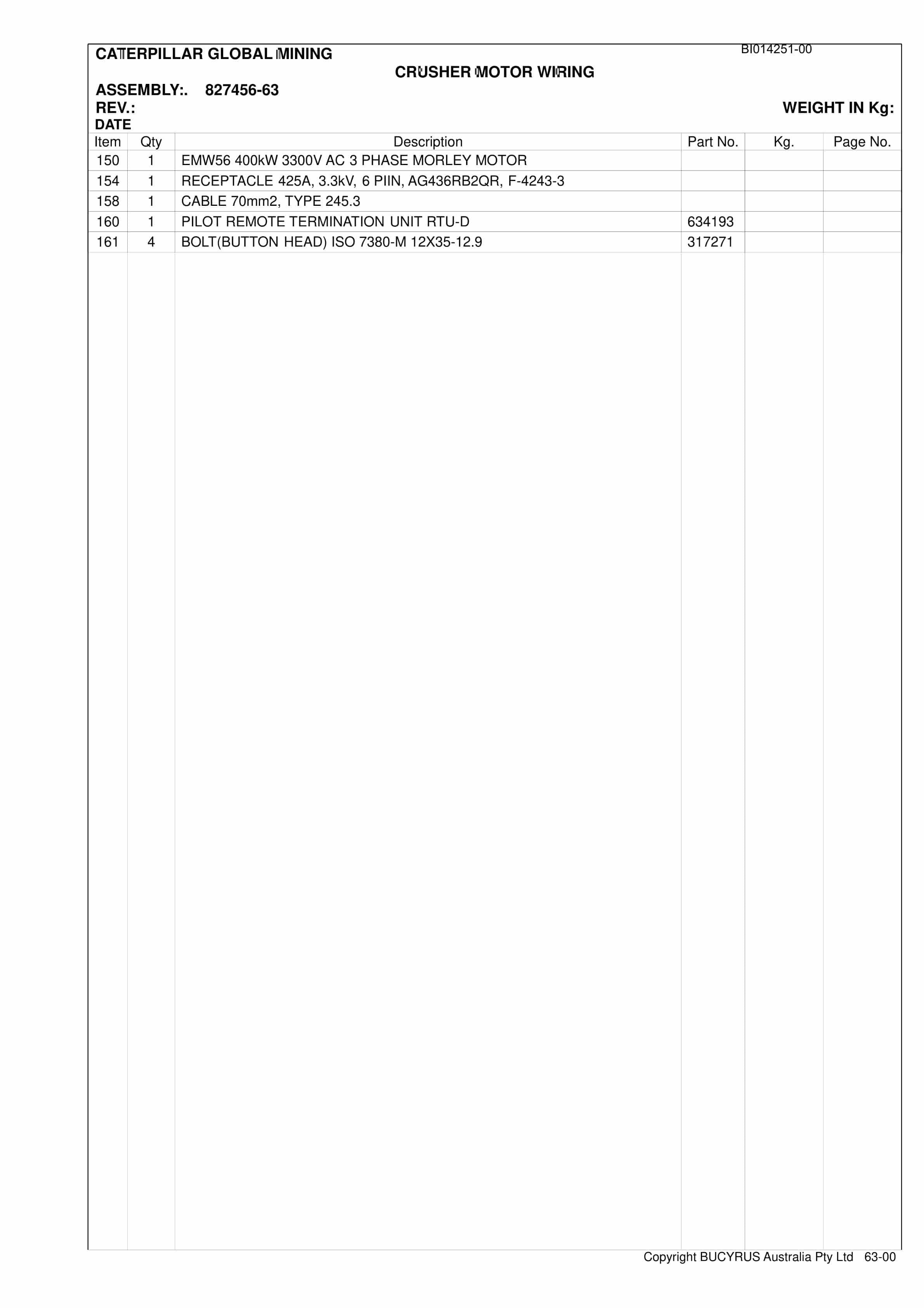 Caterpillar Integra Electrical Set 2 Parts Manual BI014251-00-4