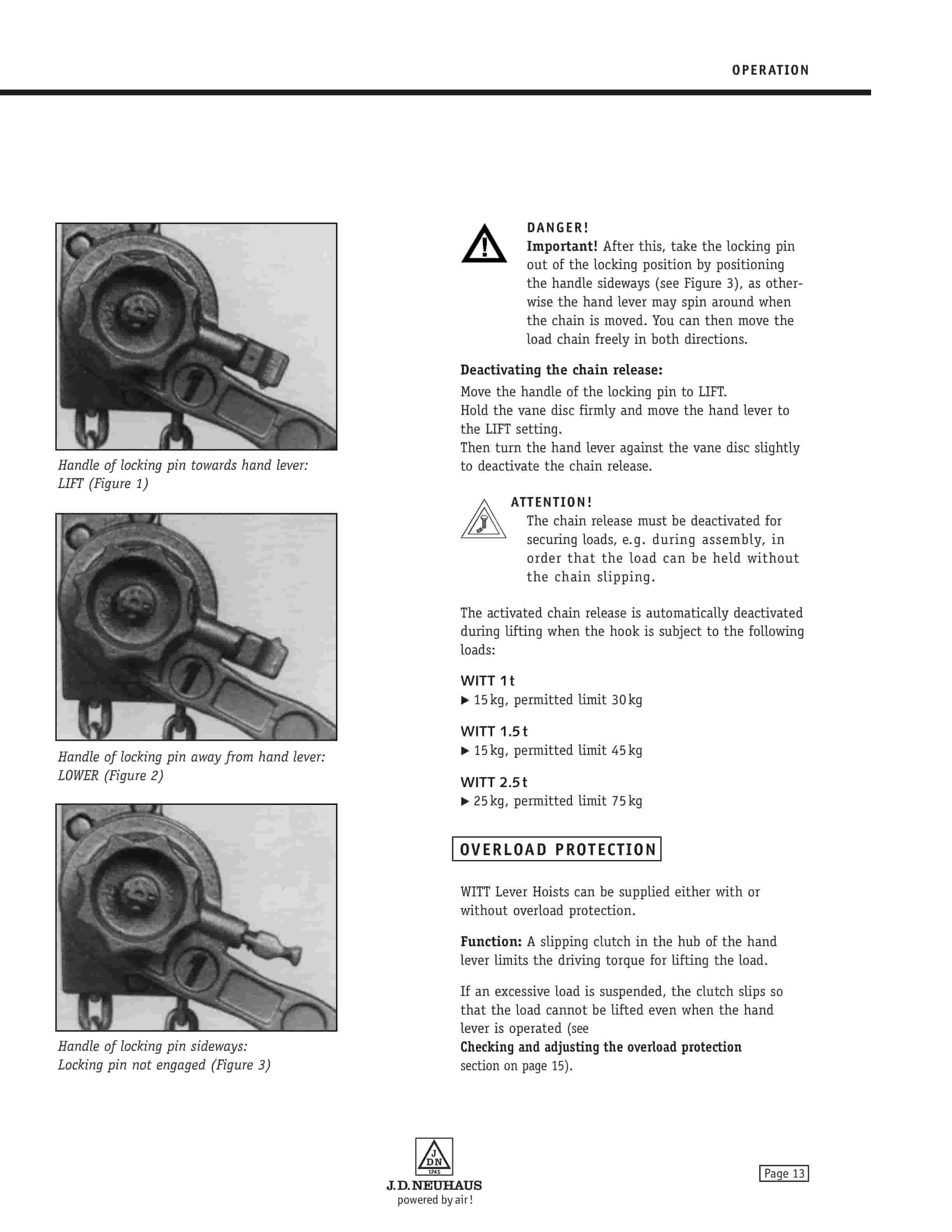 Caterpillar JDN Lever Hoists Operation And Maintenance Manual BI019785-2